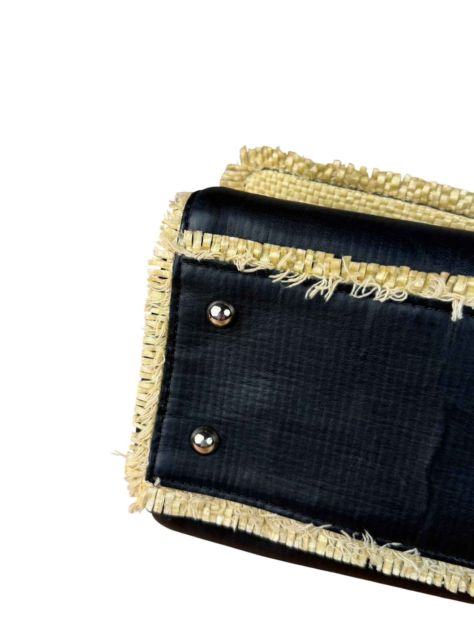 Chanel Black Leather Raffia Fringe CC Flap Shoulder Bag 2009