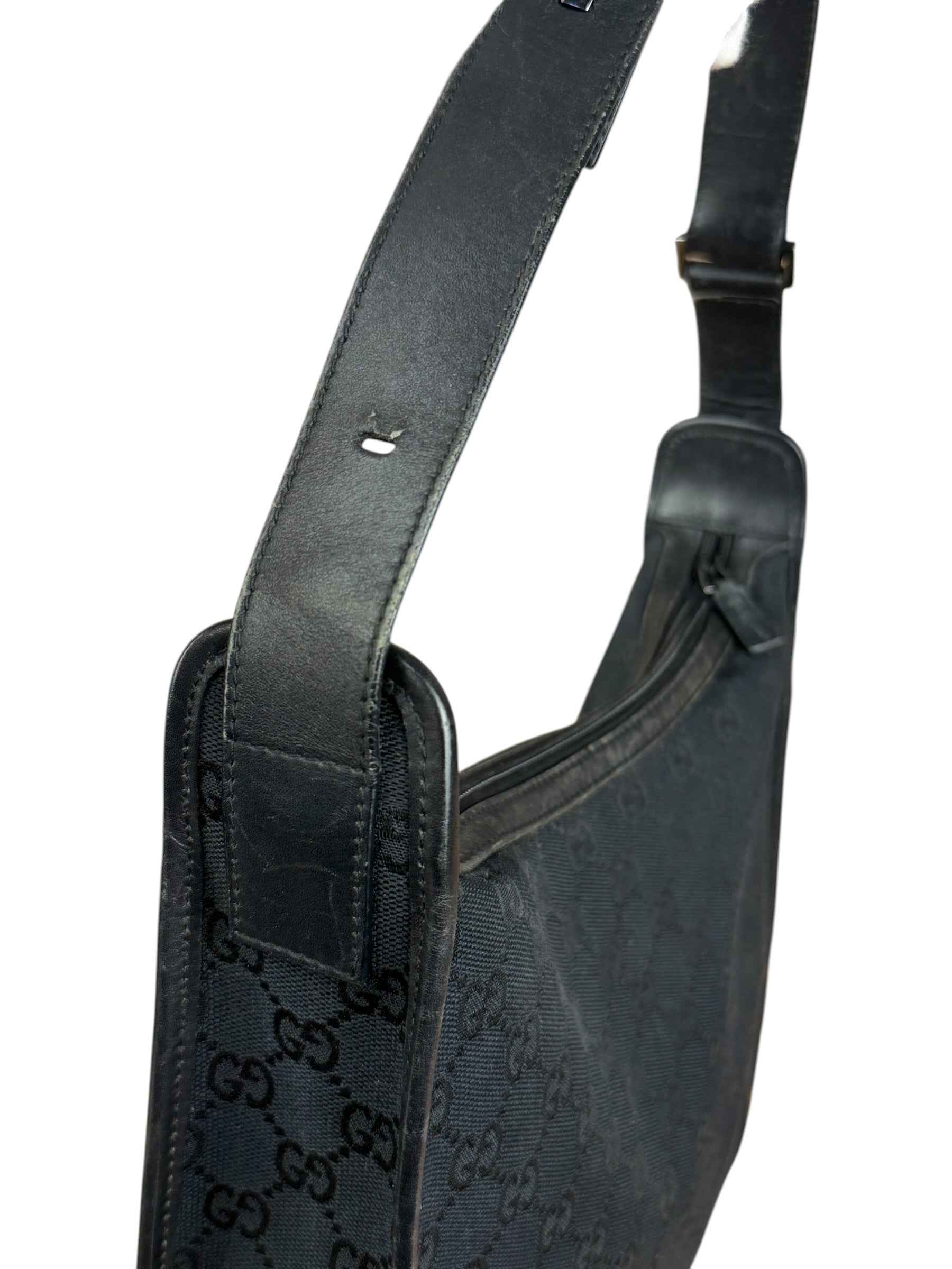 Gucci Vintage Black GG Canvas Shoulder Bag
