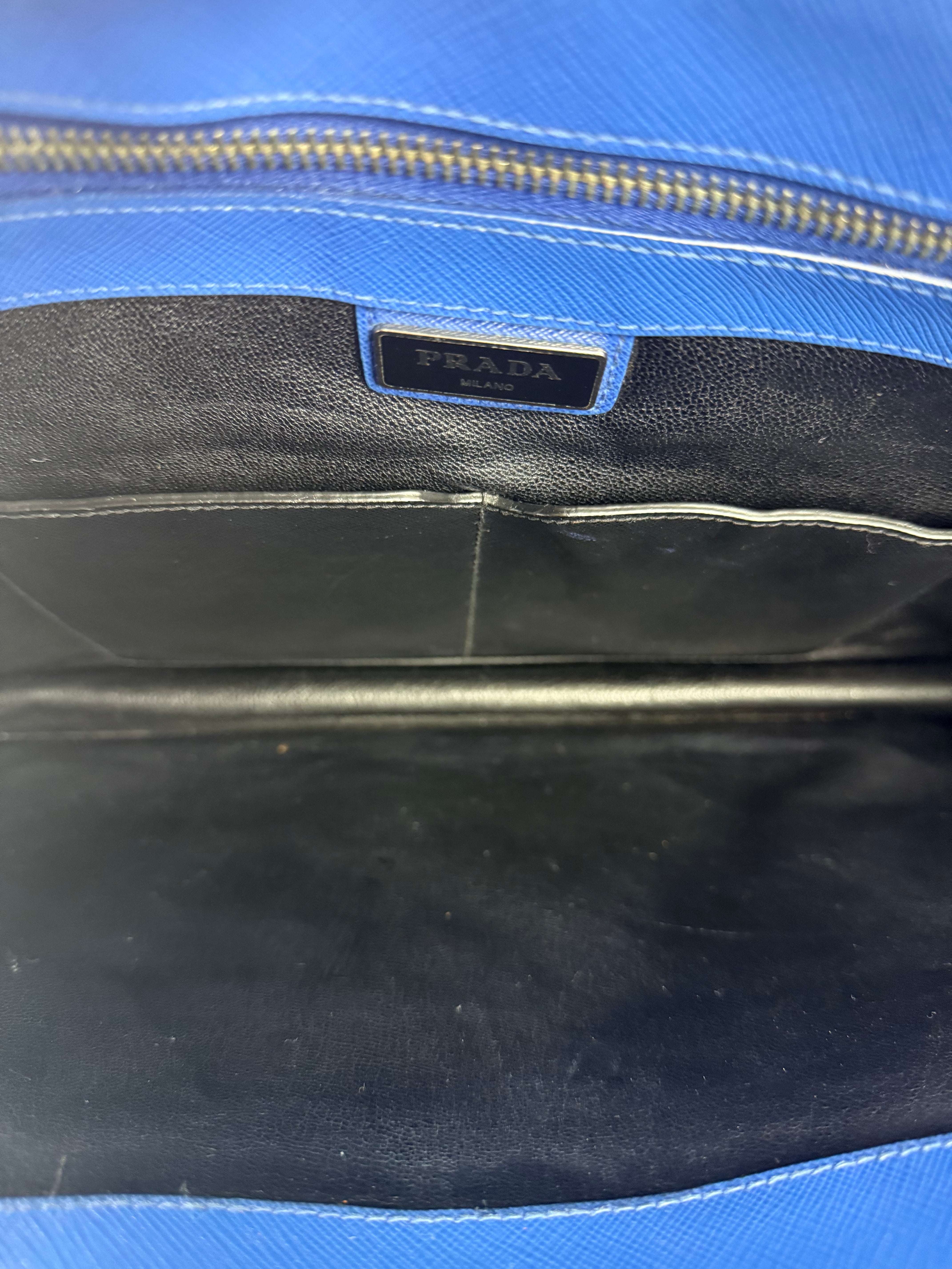 Prada Blue Saffiano Leather 2Way Briefcase Bag