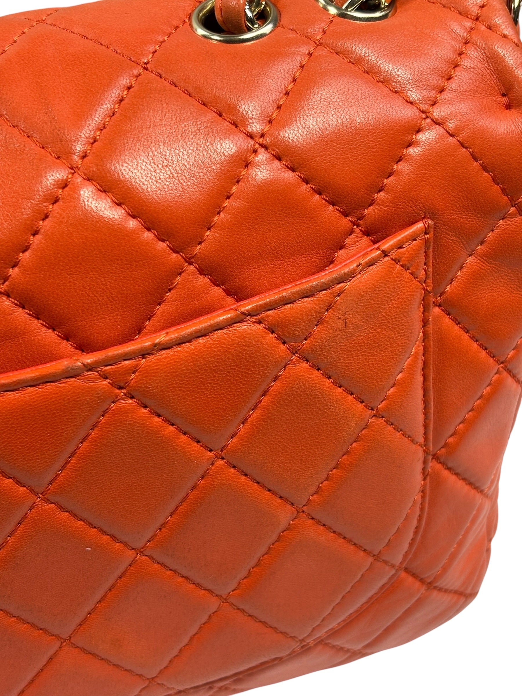 Chanel Orange Quilted Lambskin Flap Bag 2008