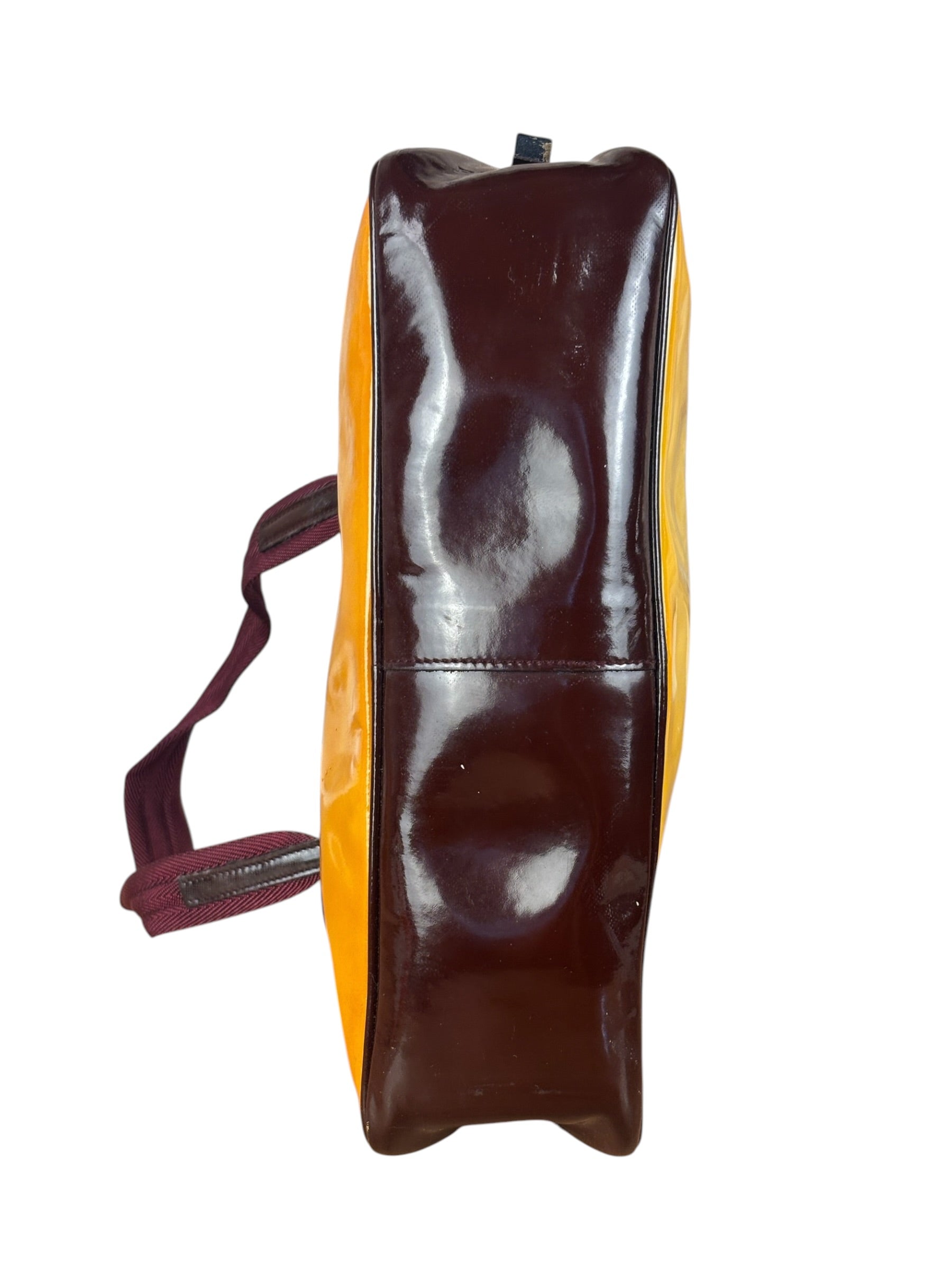 Prada Vintage Yellow/Burgundy Patent Leather Bowler Shoulder Bag