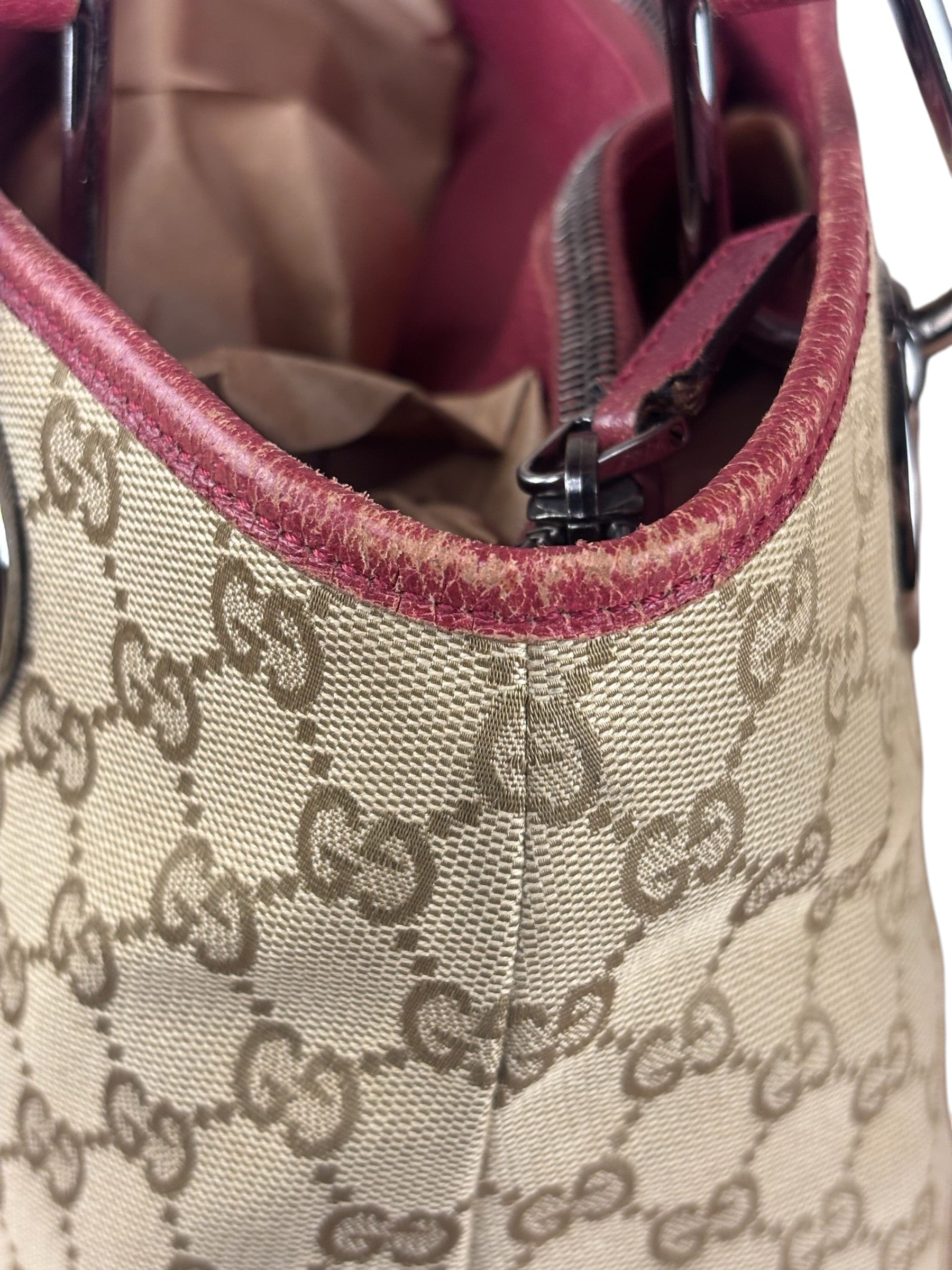 Gucci Vintage GG Canvas Pink Trim Shoulder Bag