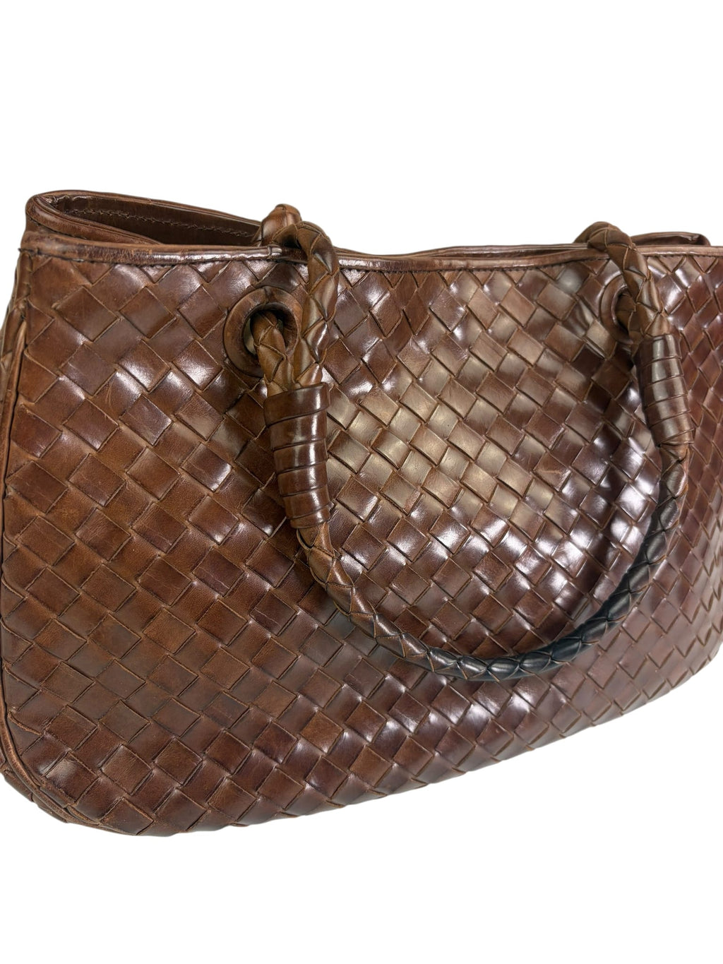 Bottega Veneta Brown Leather Intrecciato Top Handle Small Tote