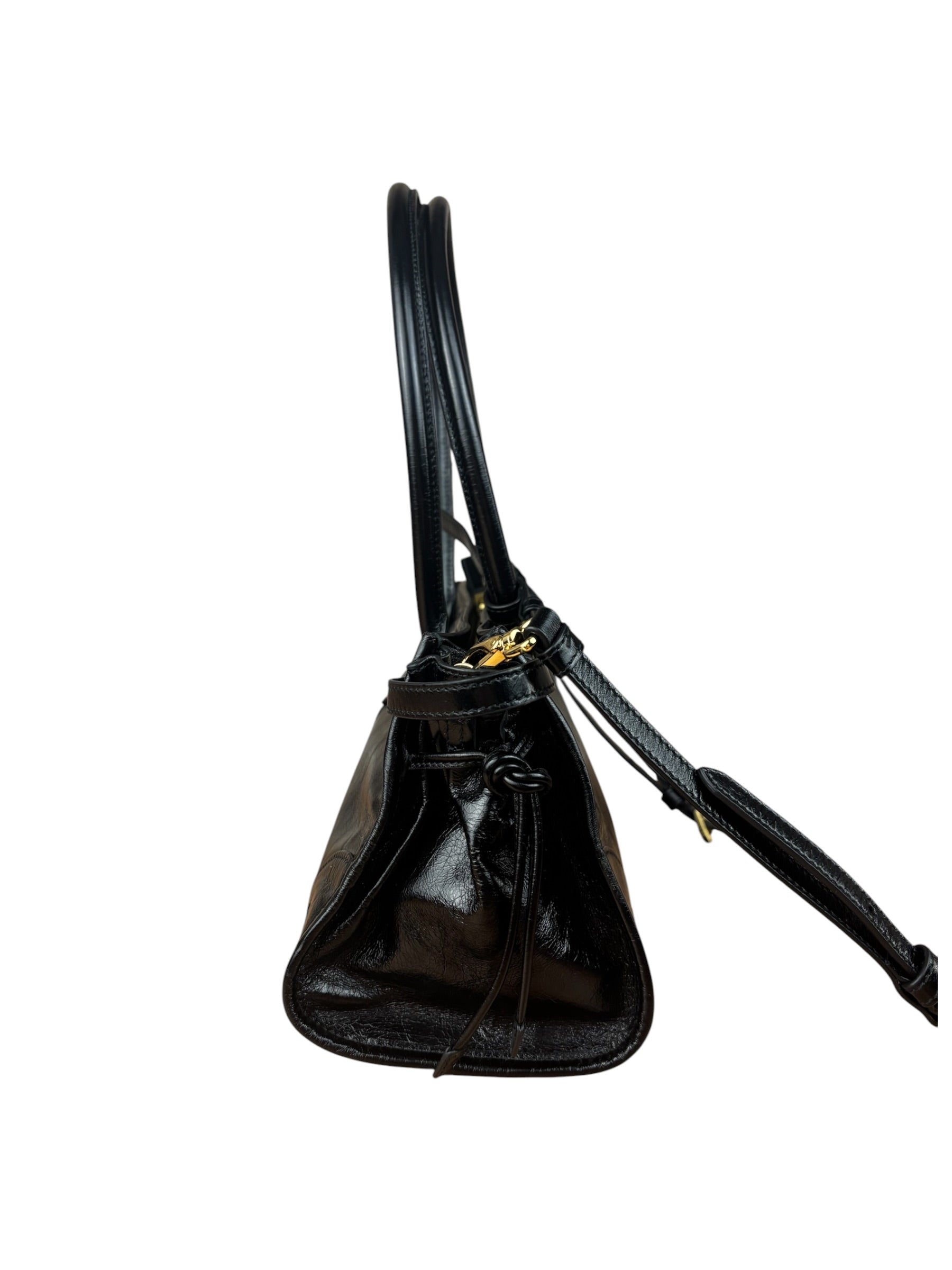 Prada Black Patent Leather Bonnie Medium Two-Way Bag