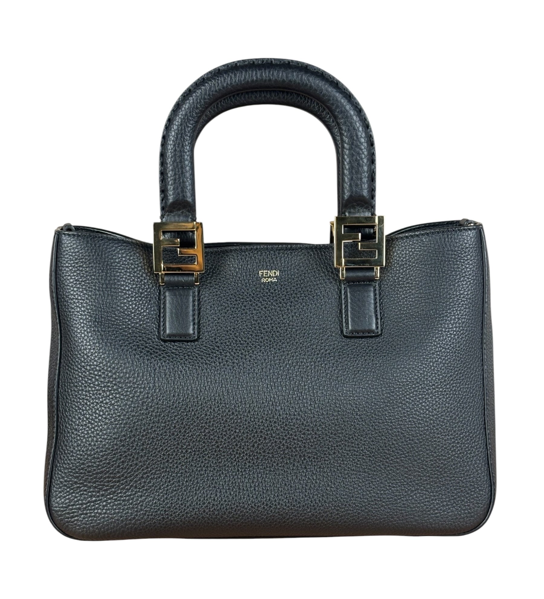 Fendi Black Leather Small FF Tote Two-Way Bag