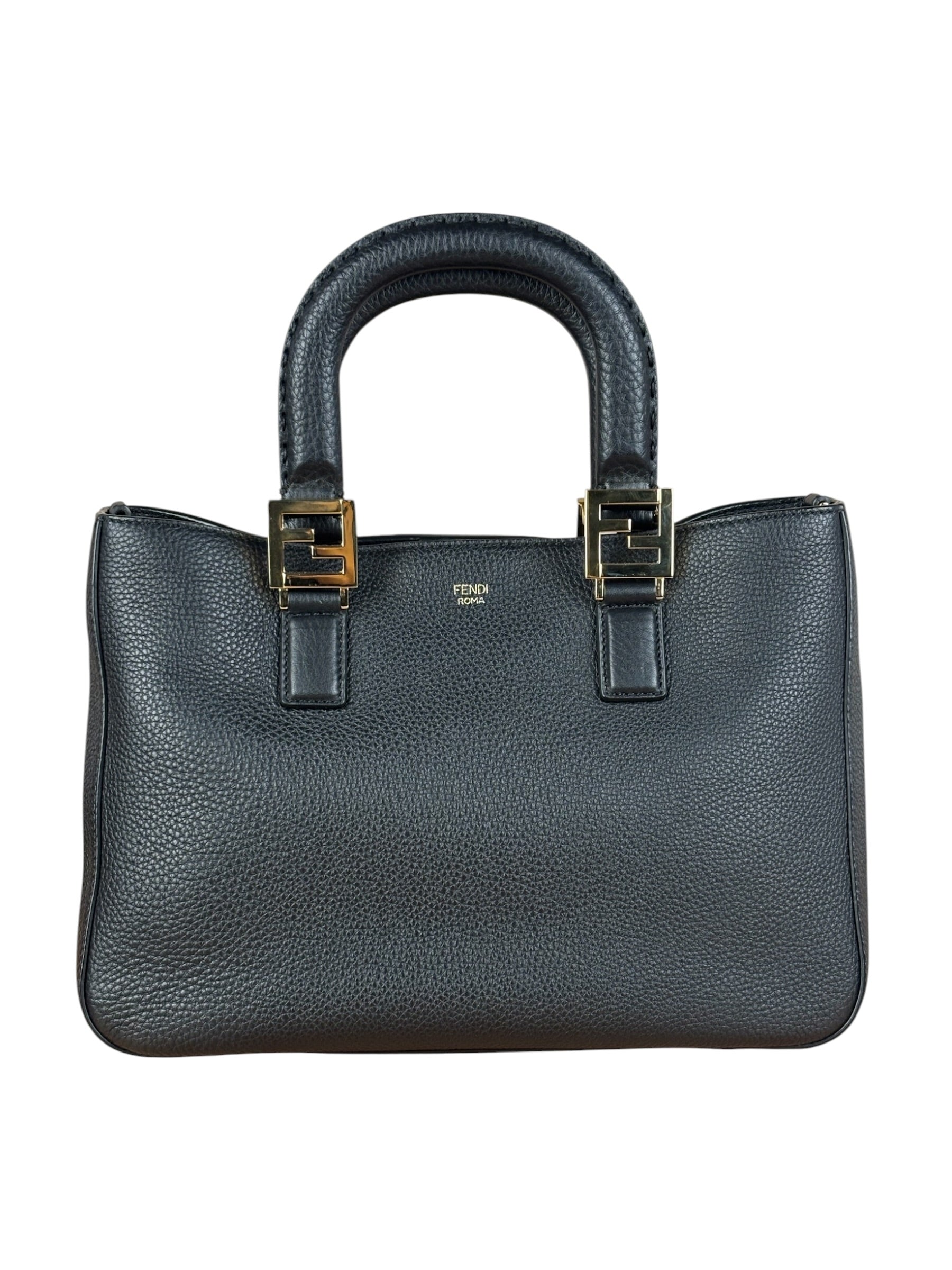 Fendi Black Leather Small FF Tote Two-Way Bag