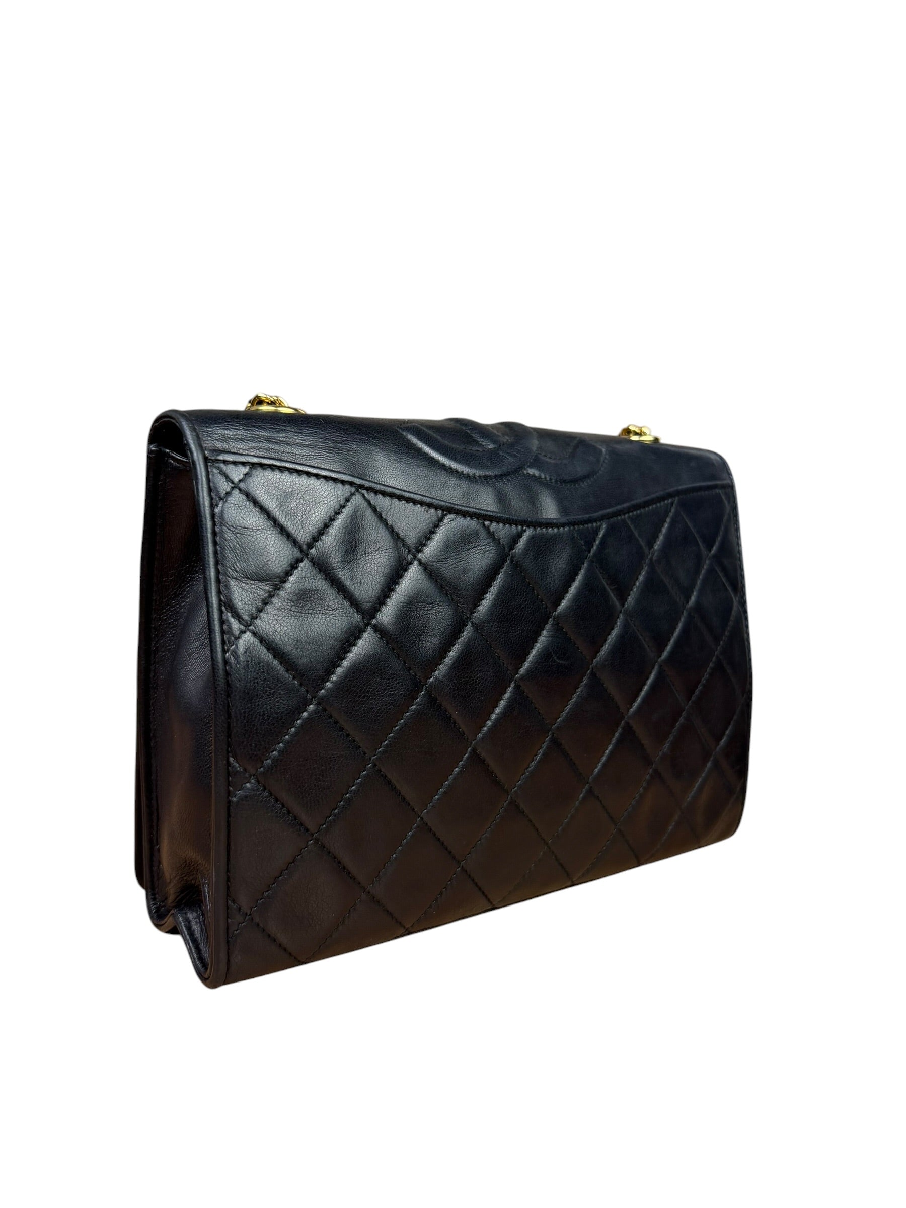Chanel Black Diamond Stitch CC Timeless Chain Flap Bag '89-'91