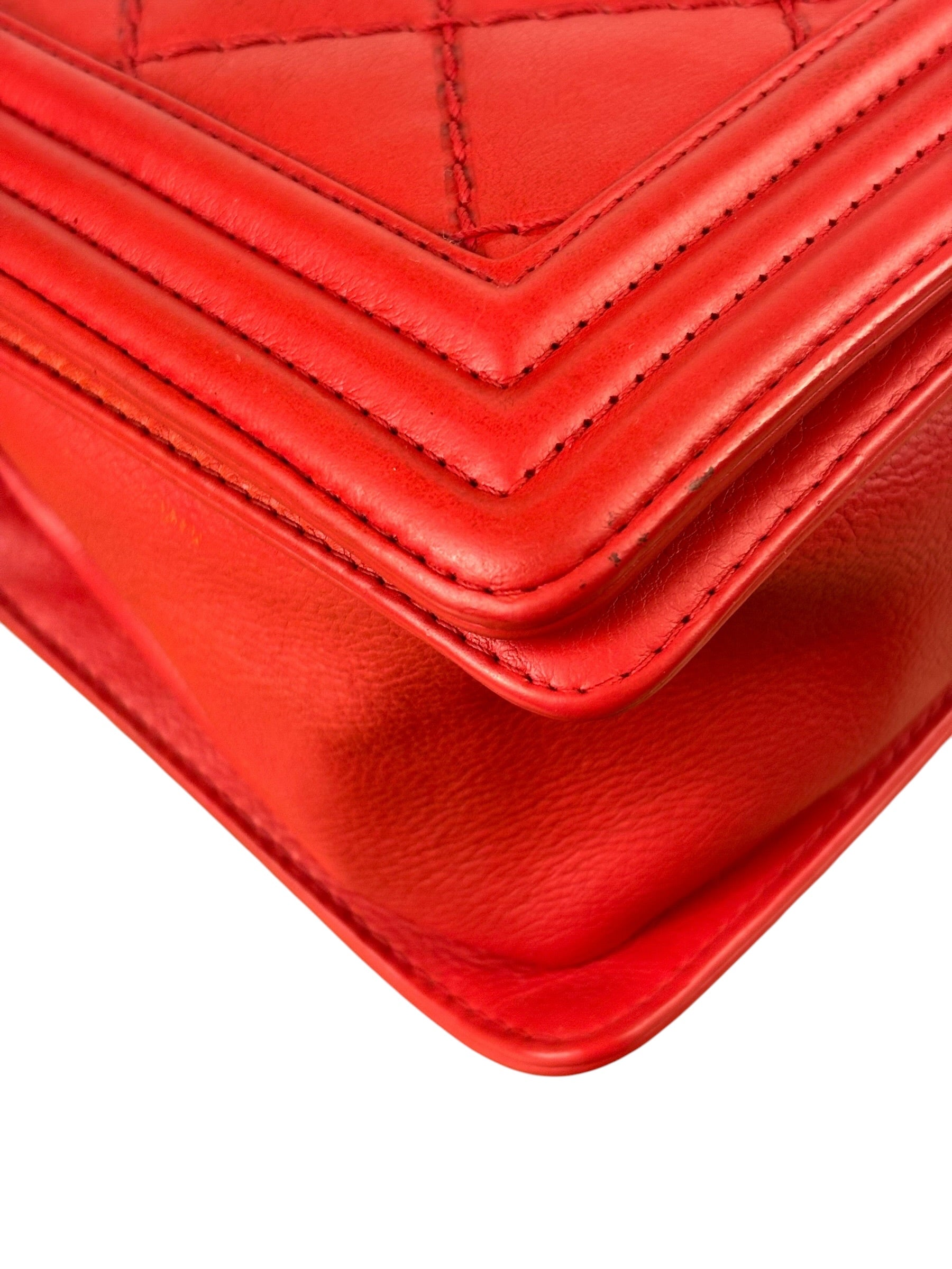Chanel Red Quilted Lambskin Boy Flap Bag 2013