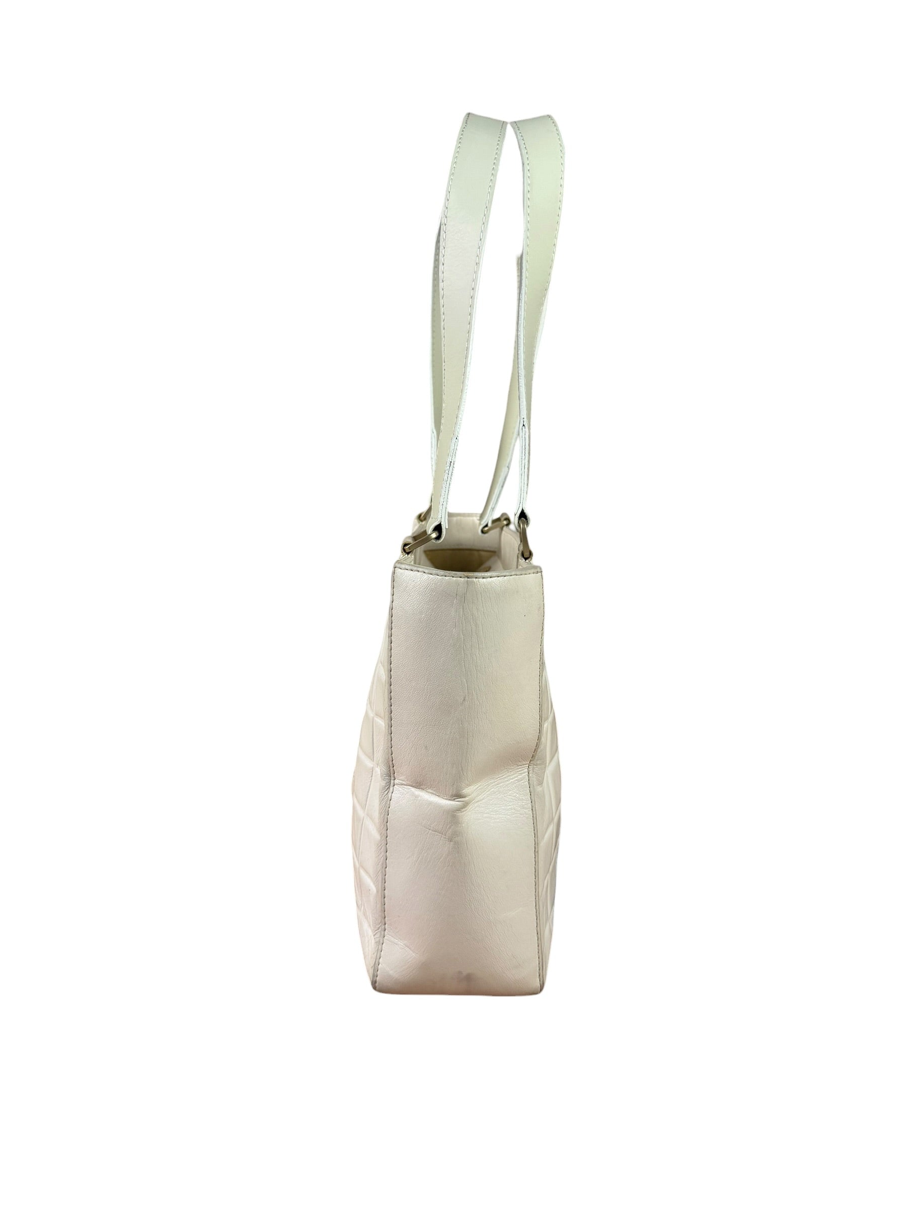 Chanel White Leather Chocolate Bar CC Tote Bag 2002