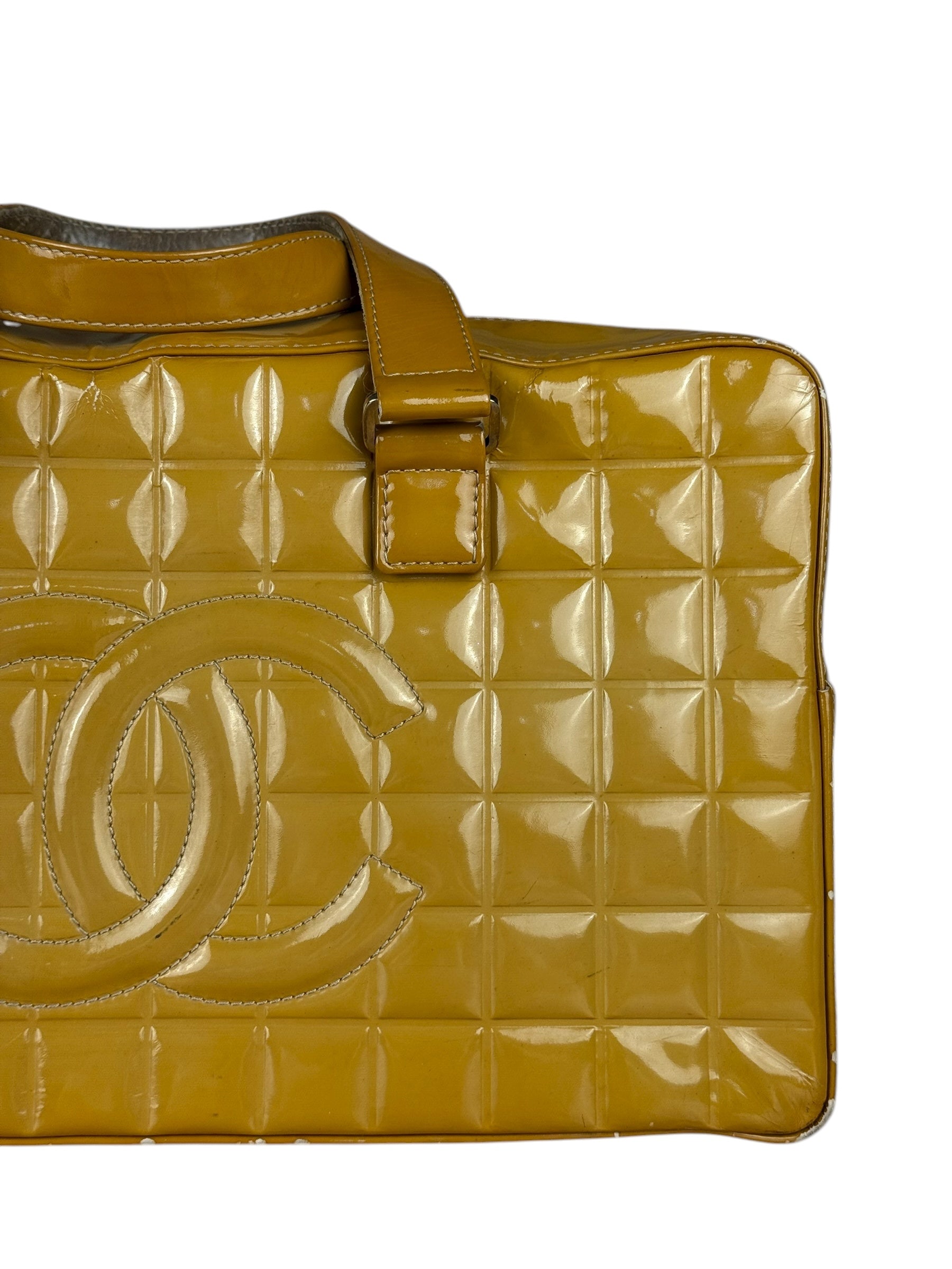 Chanel Vintage Patent Chocolate Bar Bowler Bag