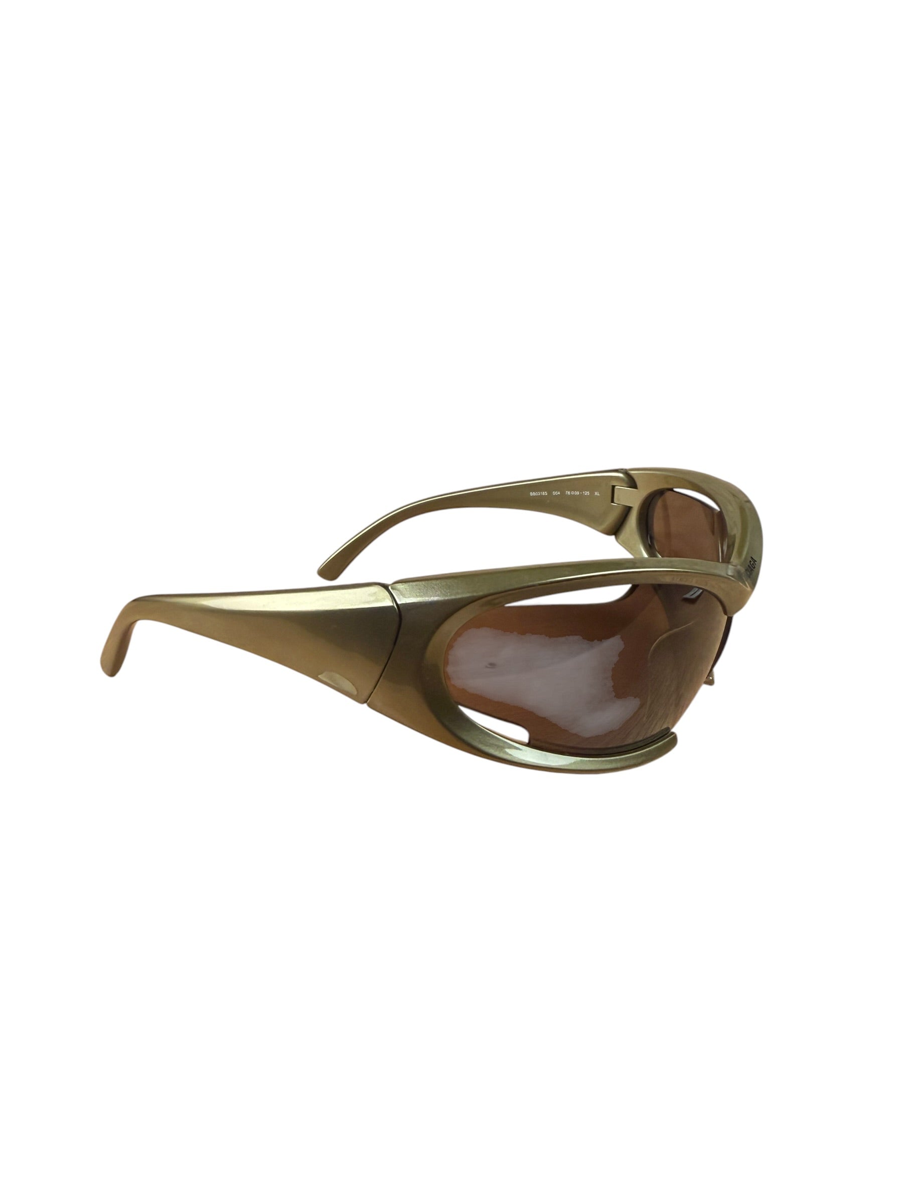 Balenciaga Gold Brown Dynamo BB0318S Demna Mask Wrap Sunglasses