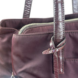 Prada Vintage Plum Nylon Leather Embossed Handbag