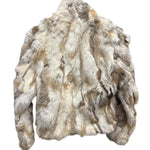 Diva Brown/White Zip-Up Rabbit Fur Jacket