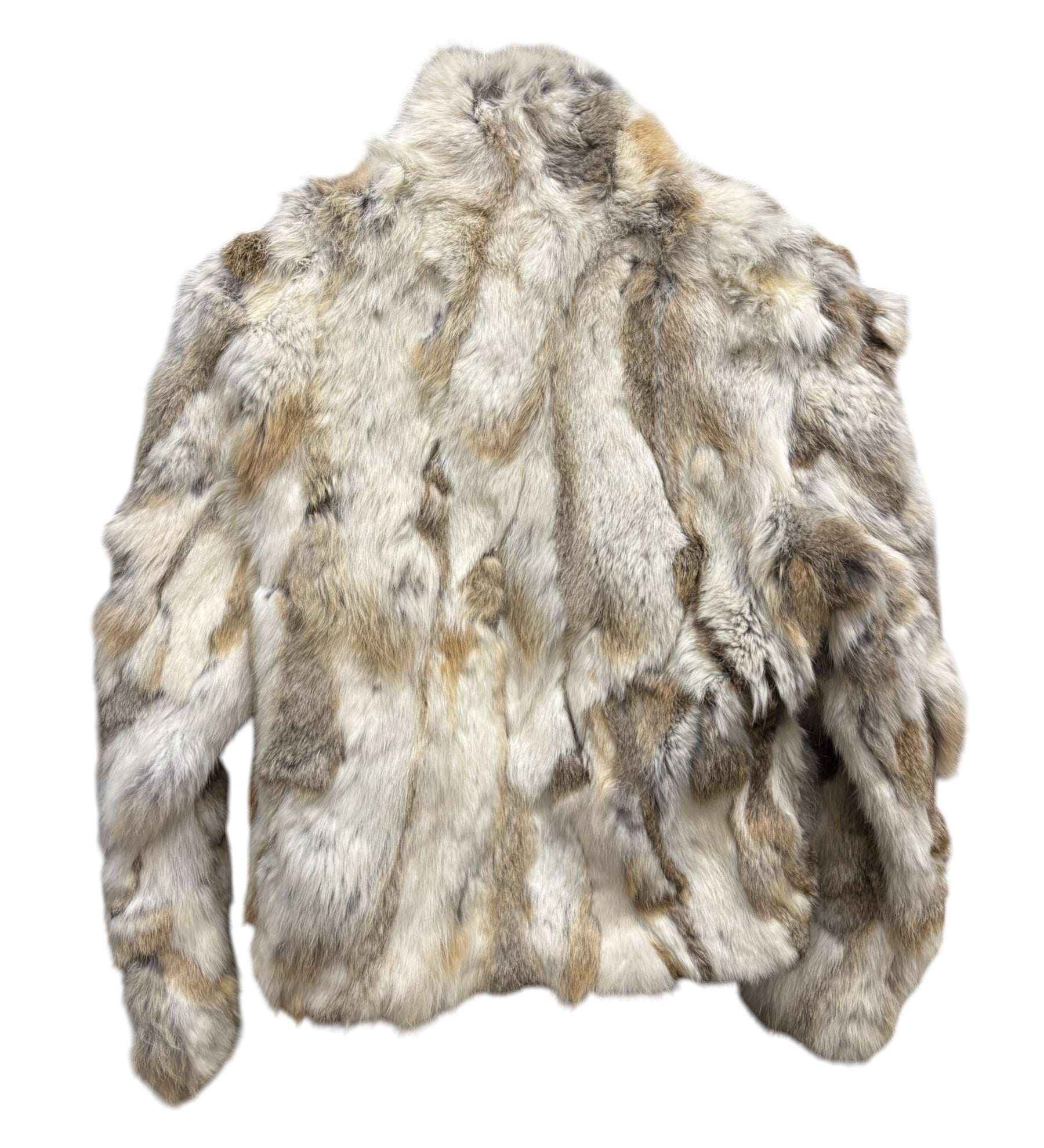 Diva Brown/White Zip-Up Rabbit Fur Jacket