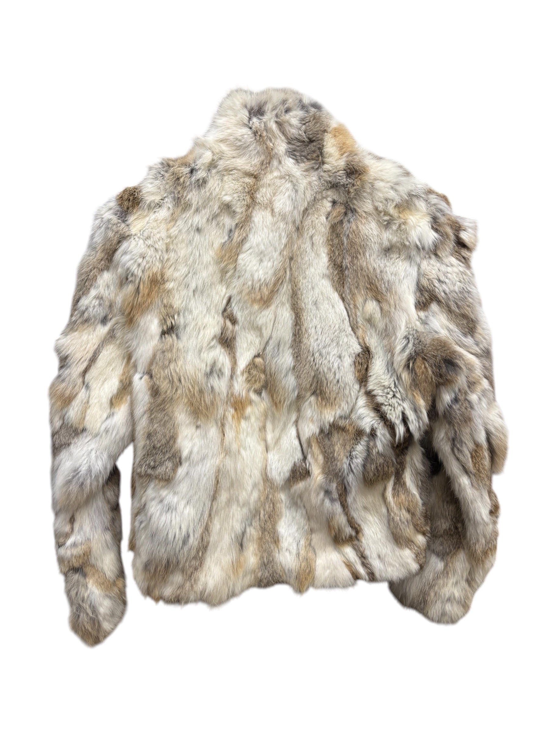 Diva Brown/White Zip-Up Rabbit Fur Jacket