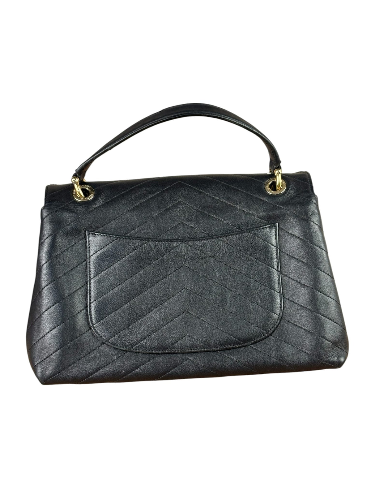 Chanel Grained Calfskin Chevron Stitch Chic Medium Top Handle Bag