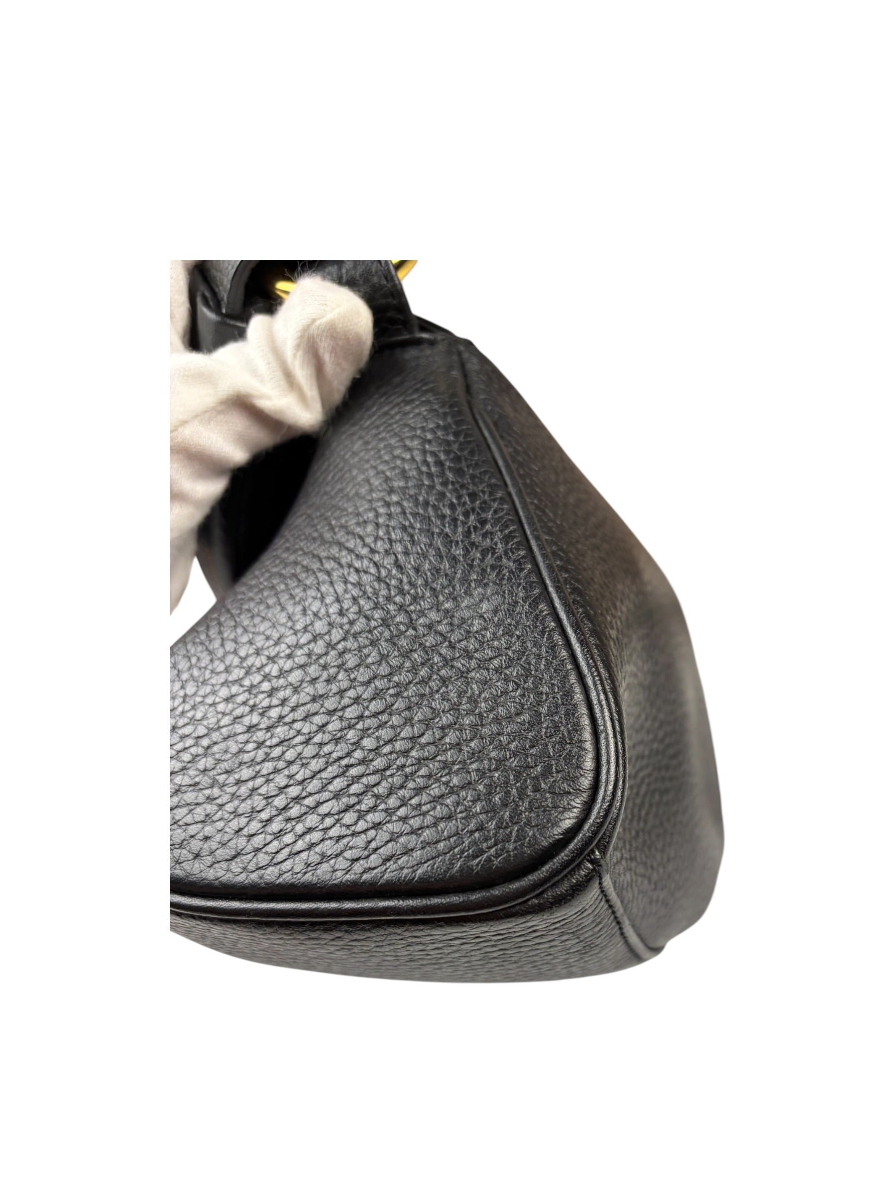 MCM Black Pebbled Leather Baugette