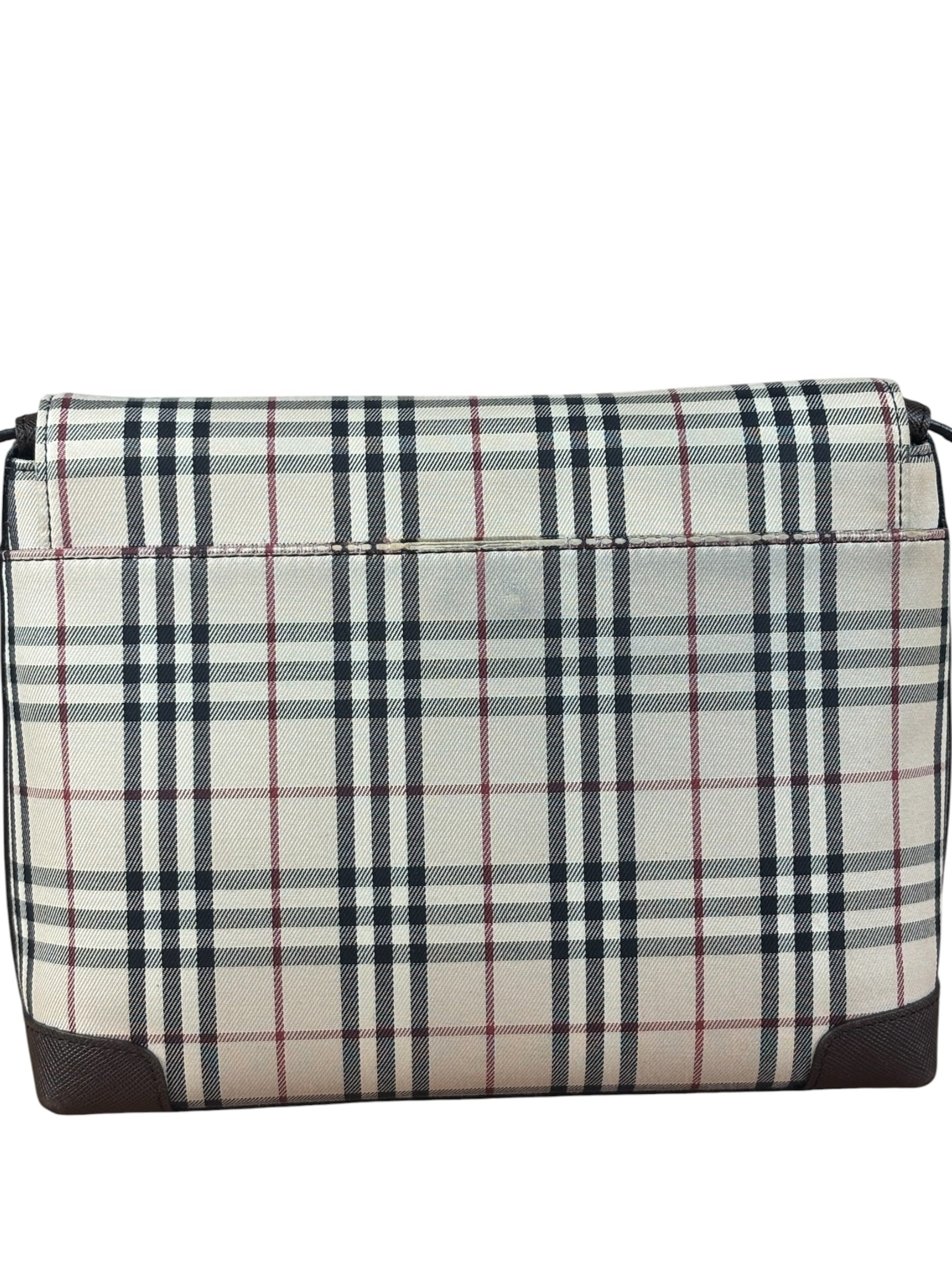 Burberry Vintage Leather Trim House Check Crossbody Flap Bag