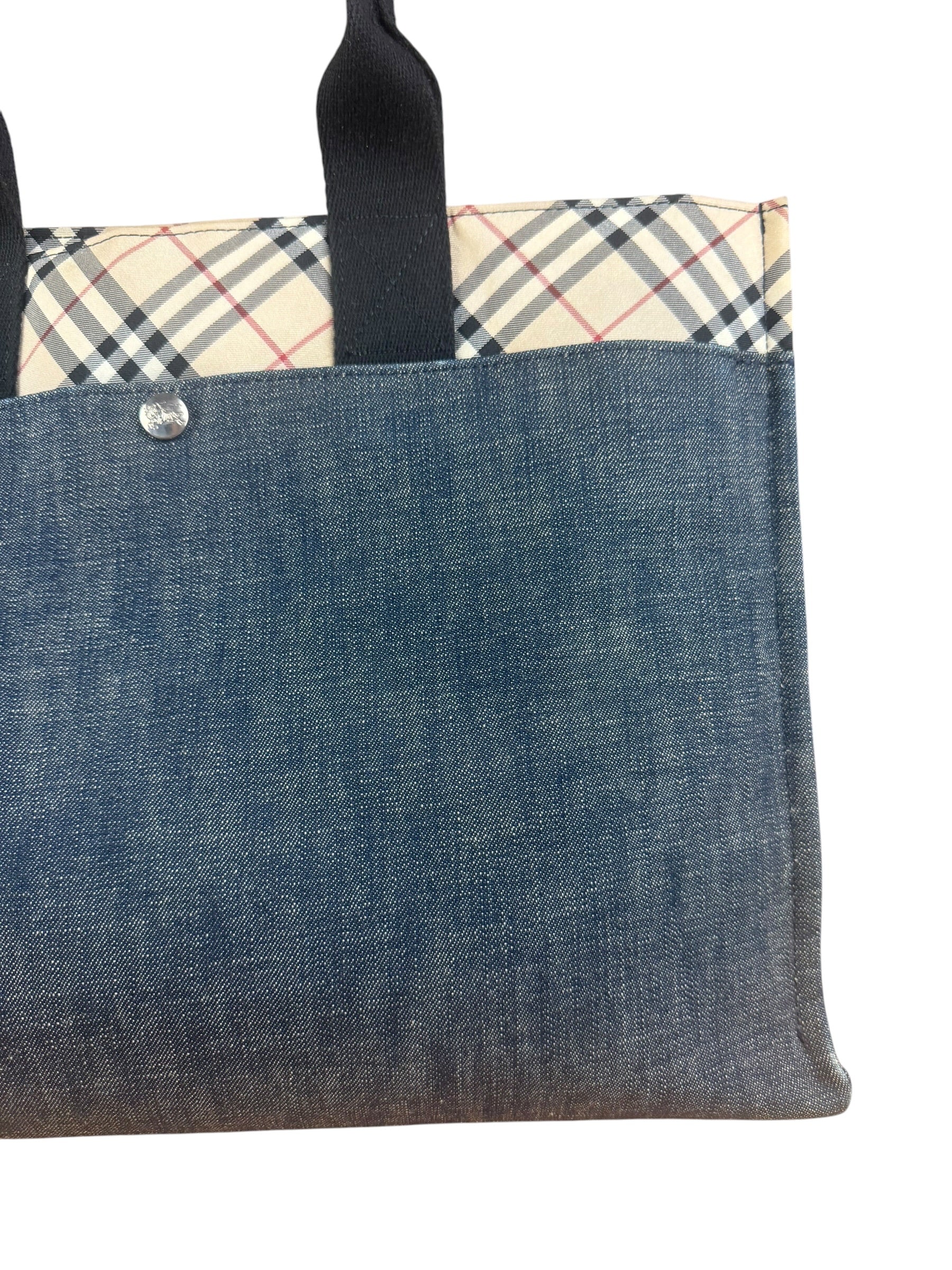 Burberry Vintage Blue Label Denim Nova Check Tote Bag