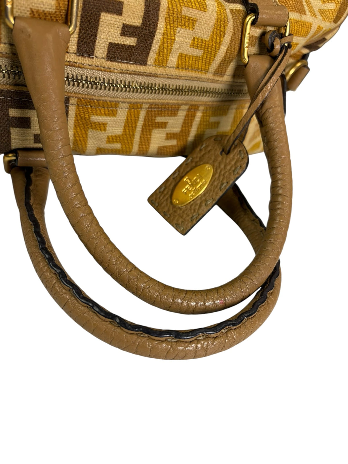 Fendi Colorblock Leather Trim Zucca Boston Bag