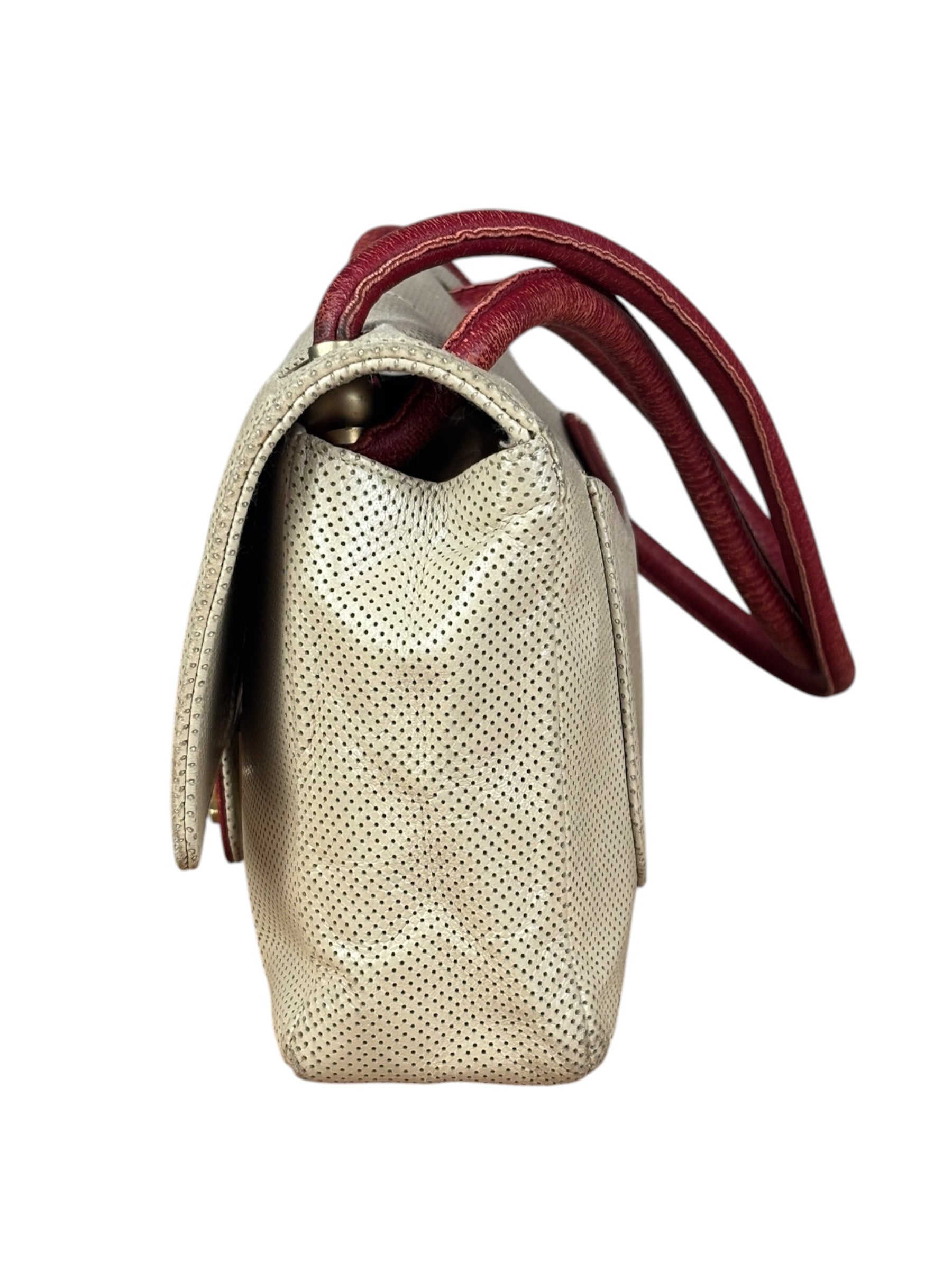 Chanel Beige Perforated Leather CC Flap Bag 2001