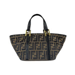 Fendi FF Black Leather Trim Zucca Mamma Pochette