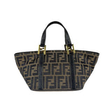 Fendi FF Black Leather Trim Zucca Mamma Pochette