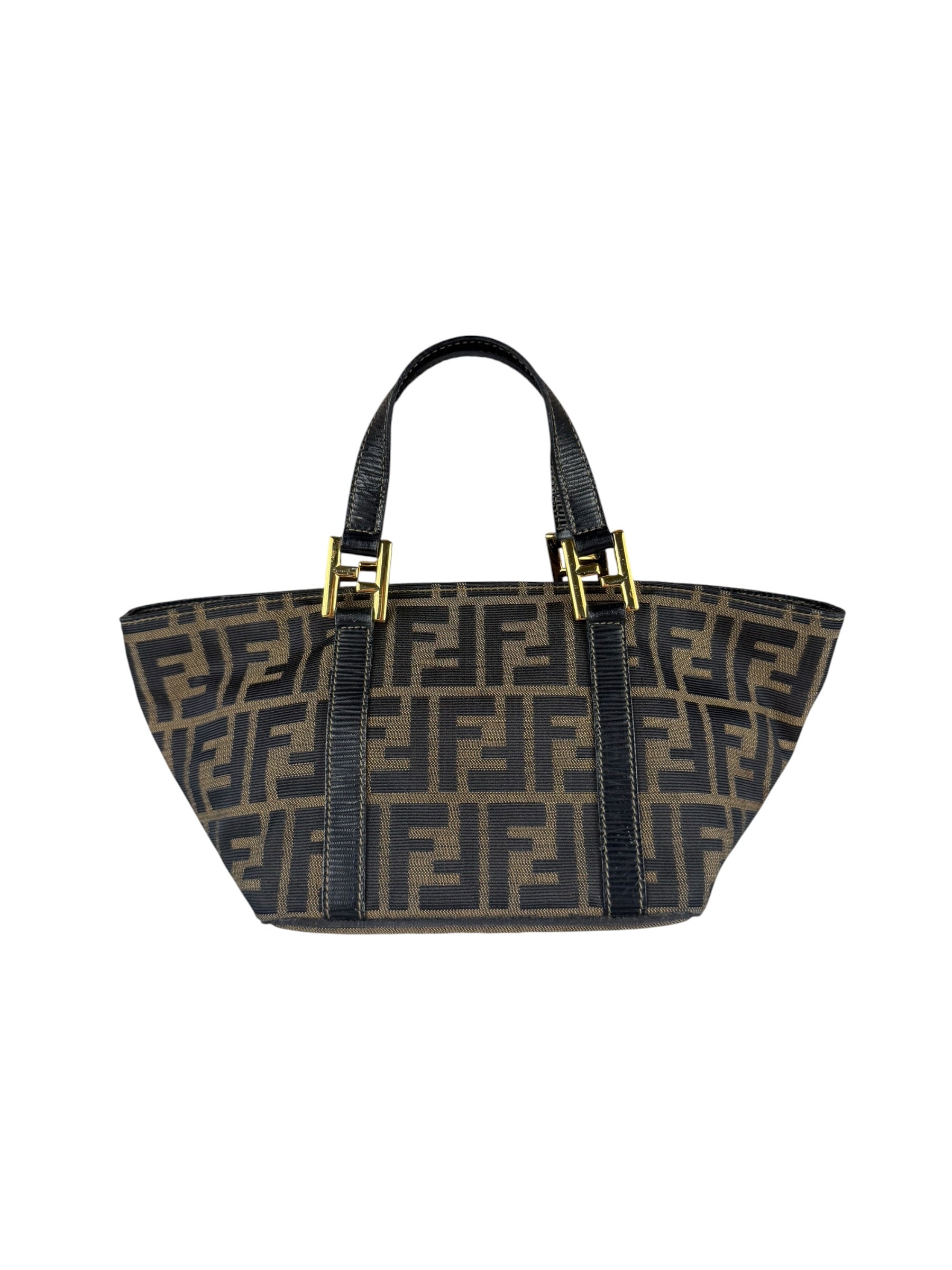 Fendi FF Black Leather Trim Zucca Mamma Pochette