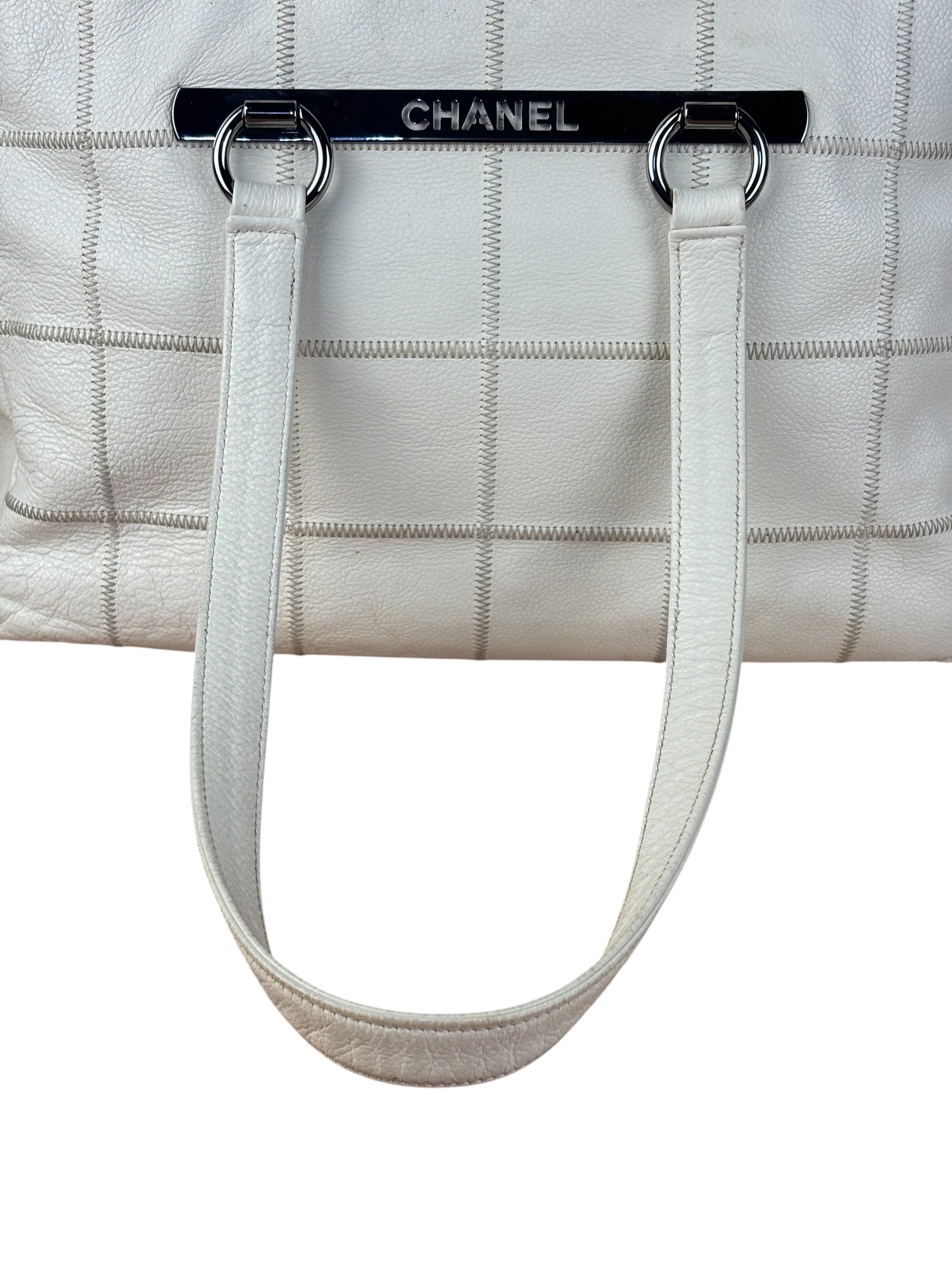 Chanel White Chocolate Bar Quilted Caviar LAX Bowler Bag 2004
