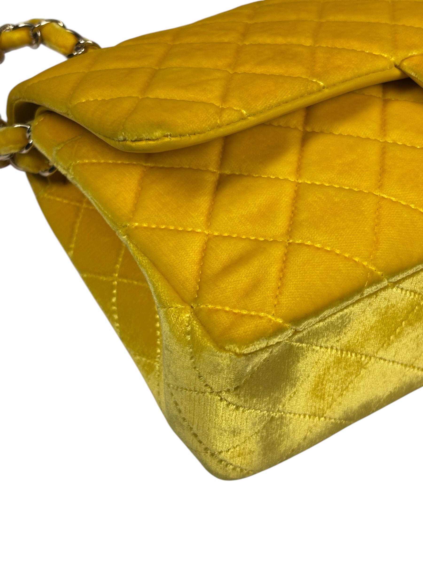 Chanel Yellow Quilted Velvet/Leather Double Flap Bag 2015