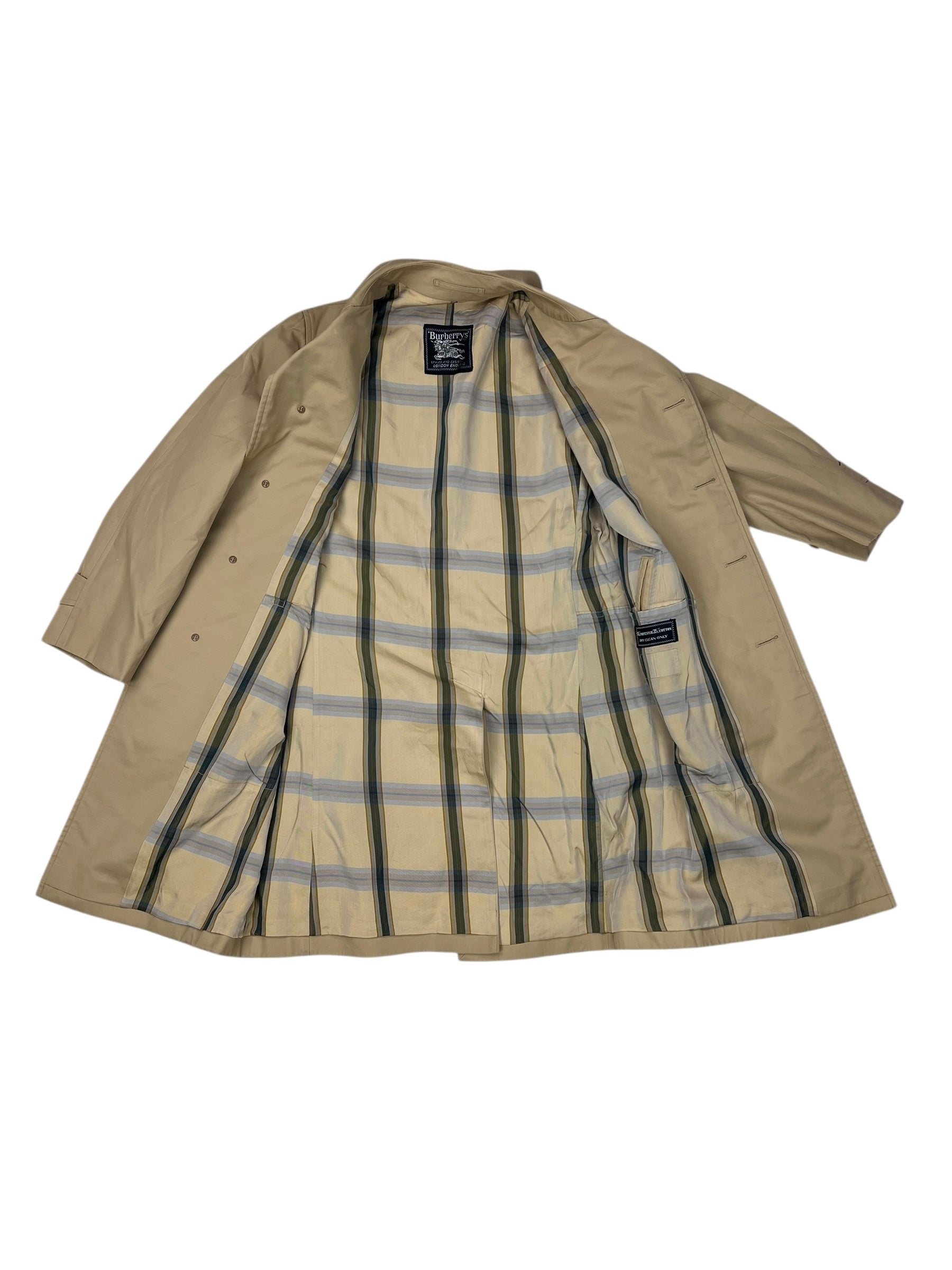 Burberry Vintage Khaki Plaid Lined Mid-Length Coat