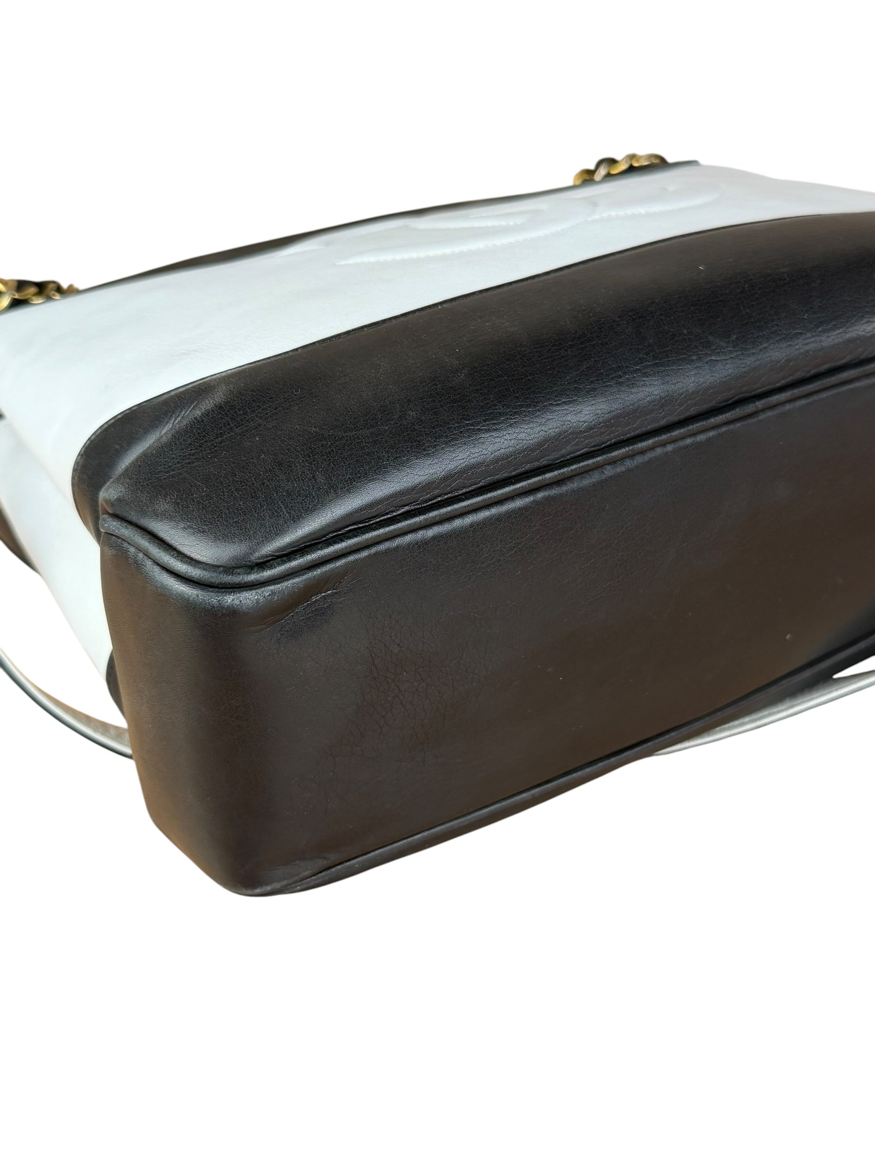 Chanel Vintage Black/White Leather CC Chain Tote '89-'91