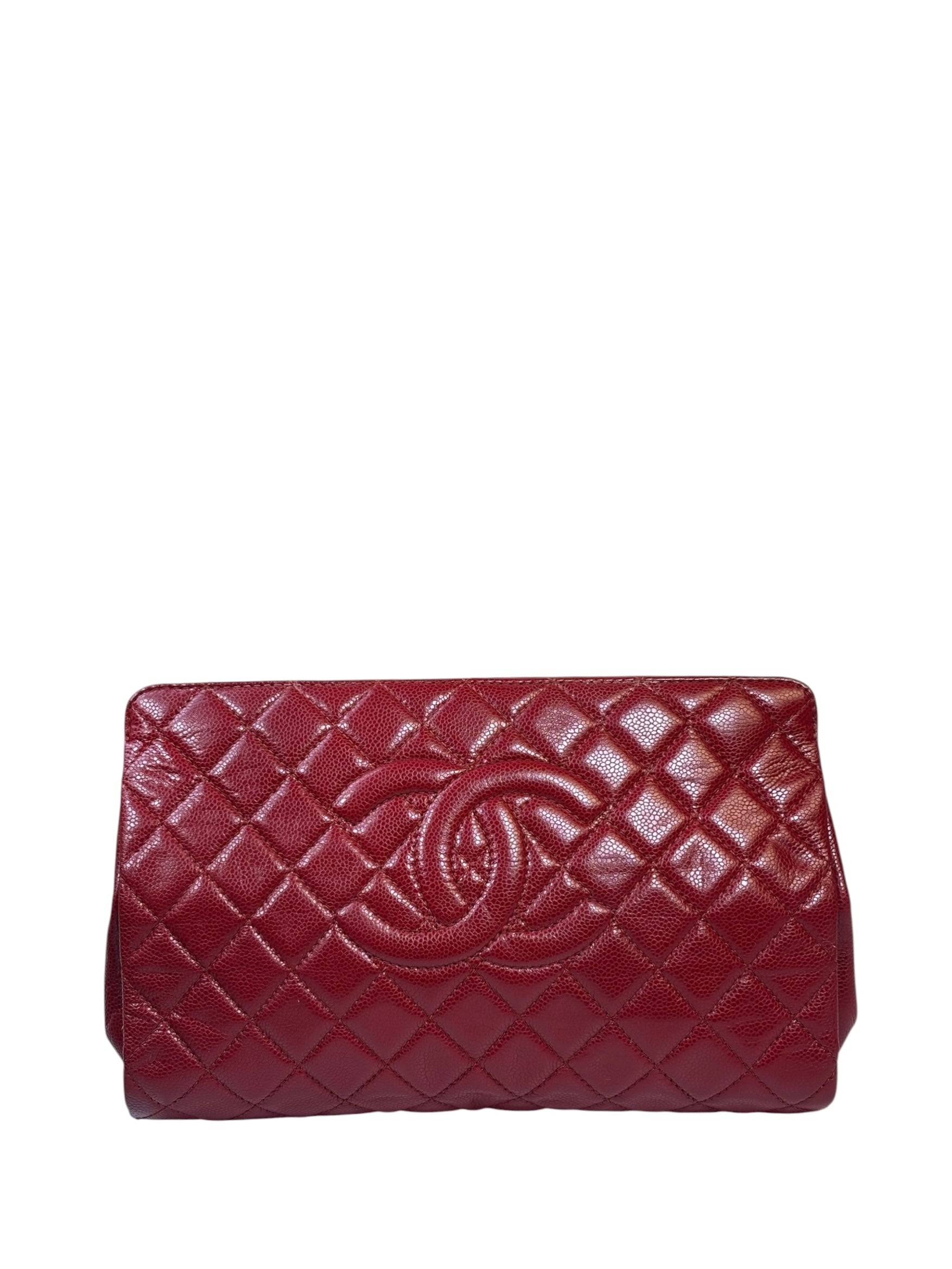 Chanel Red Caviar Quilted Frame Clutch 2012