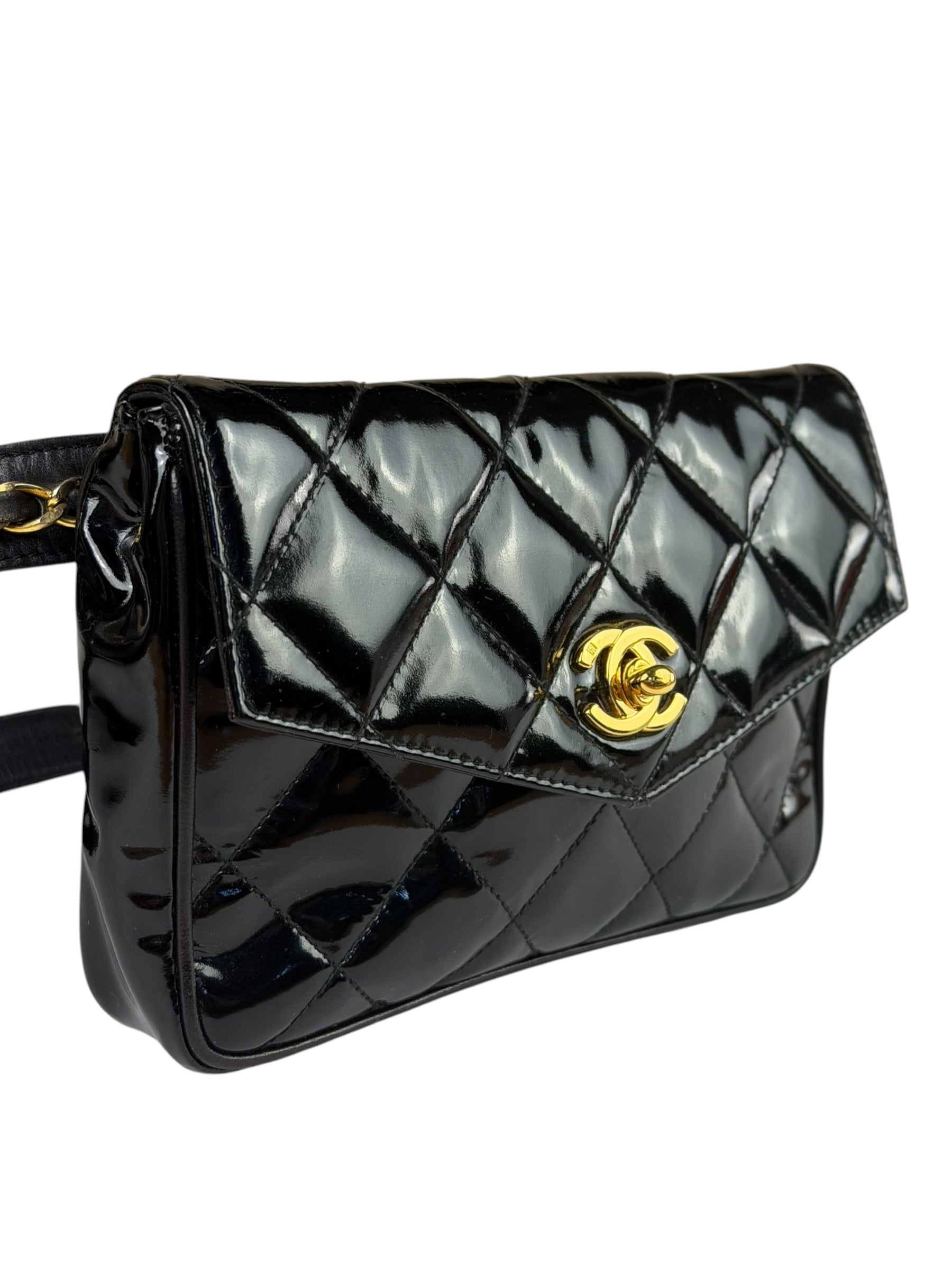 Chanel Black Patent Leather Belt Bag 1995