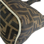 Fendi Brown Leather Trim Zucca Hobo Bag