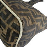 Fendi Brown Leather Trim Zucca Hobo Bag