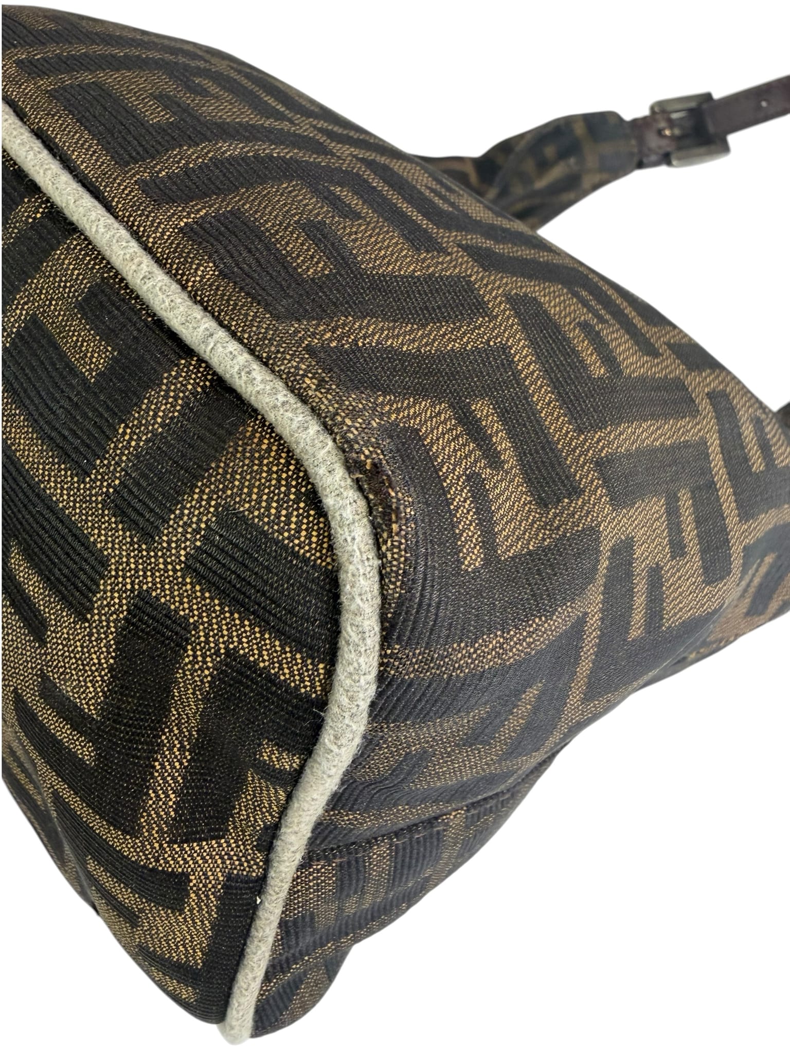 Fendi Brown Leather Trim Zucca Hobo Bag