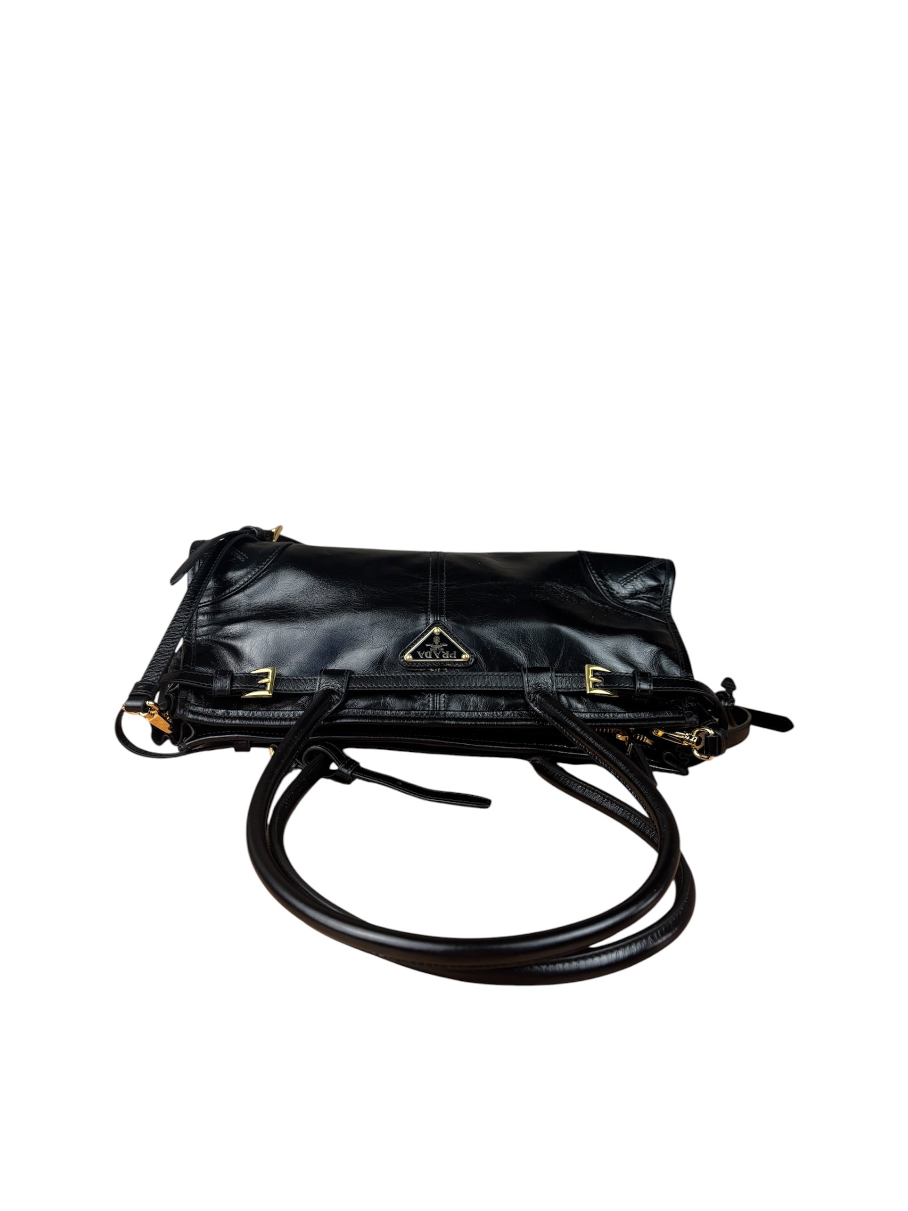 Prada Black Patent Leather Bonnie Medium Two-Way Bag