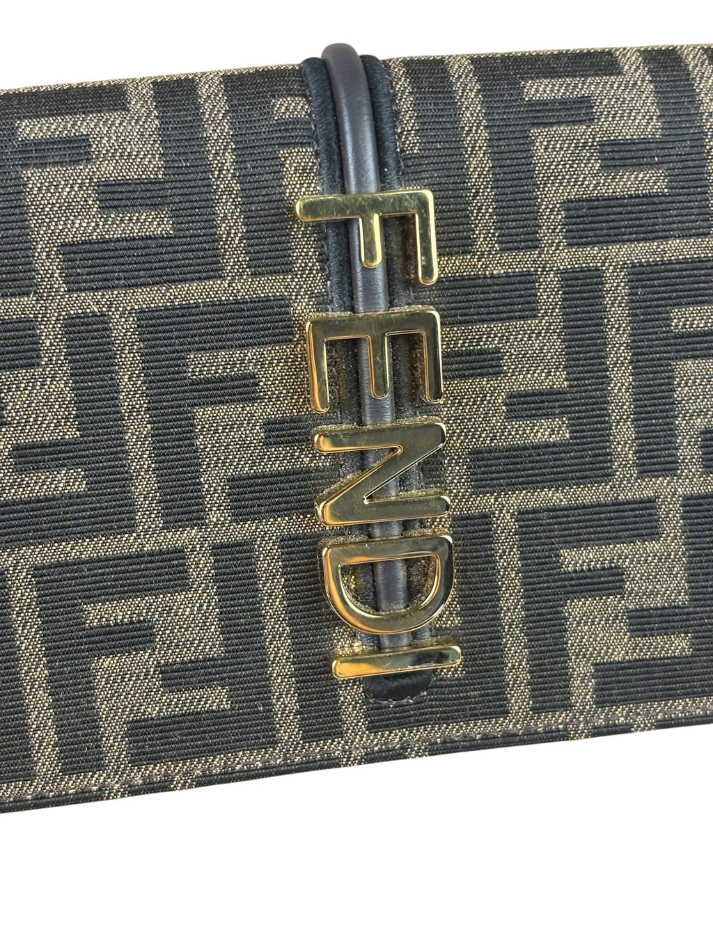 Fendi Brown Leather Trim Zucca Jacquard Fendigraphy Wallet On Chain