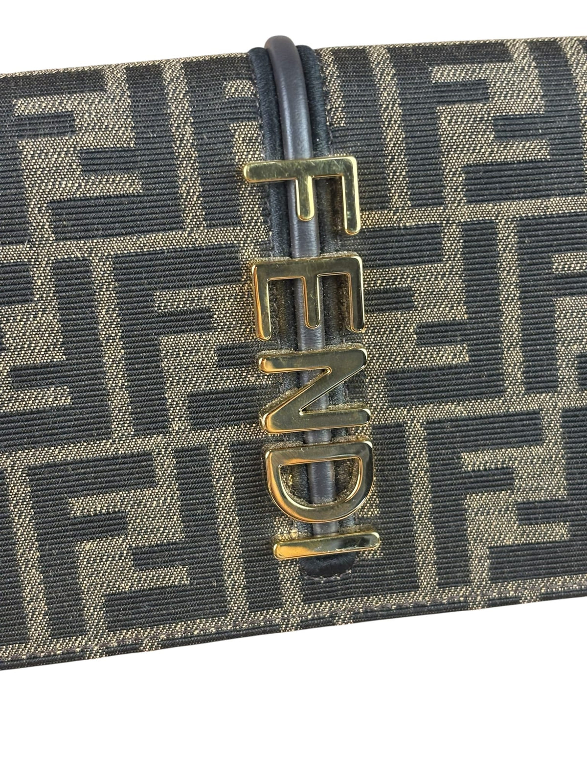 Fendi Brown Leather Trim Zucca Jacquard Fendigraphy Wallet On Chain