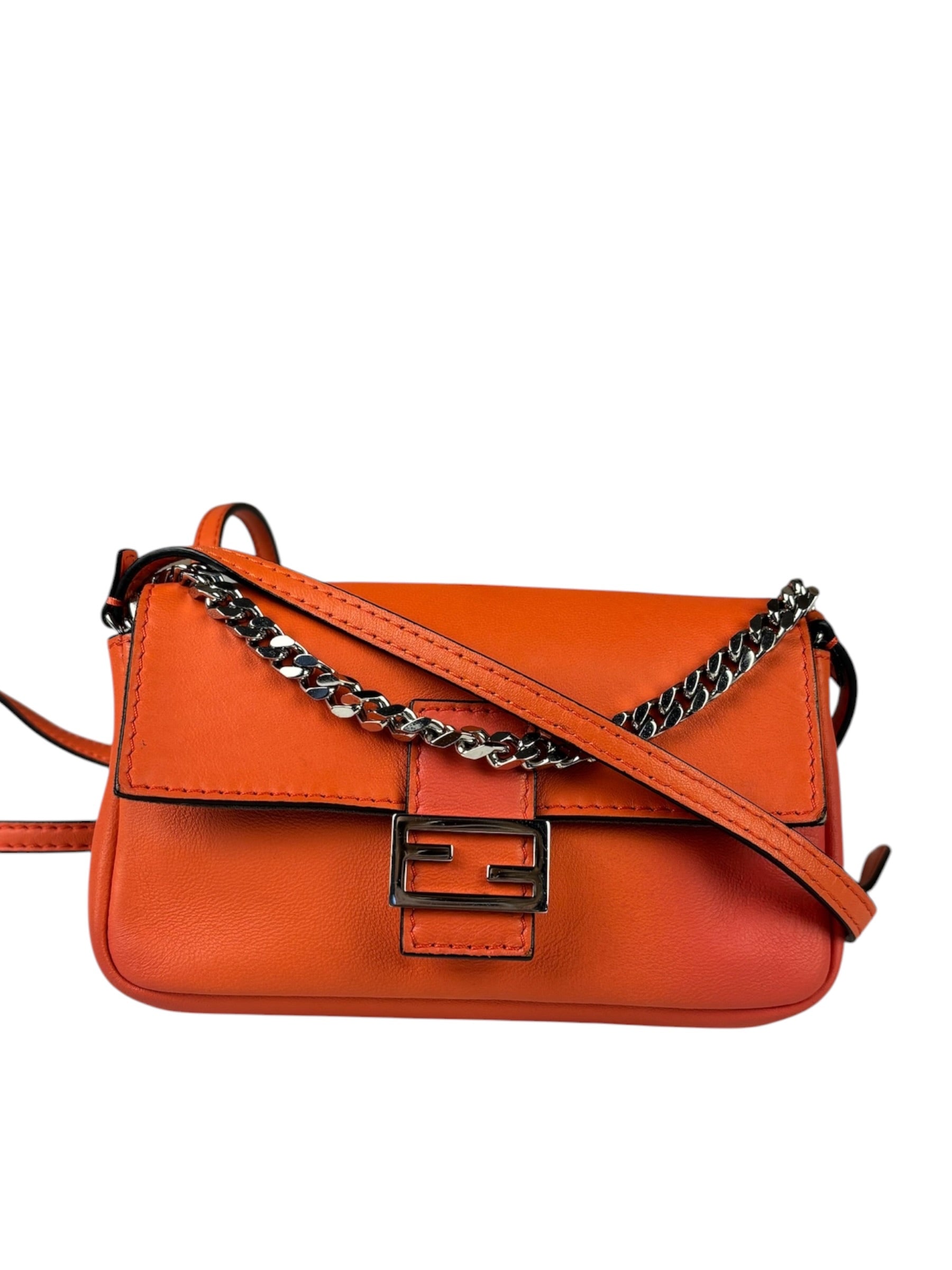 Fendi Orange Leather Mini Baguette