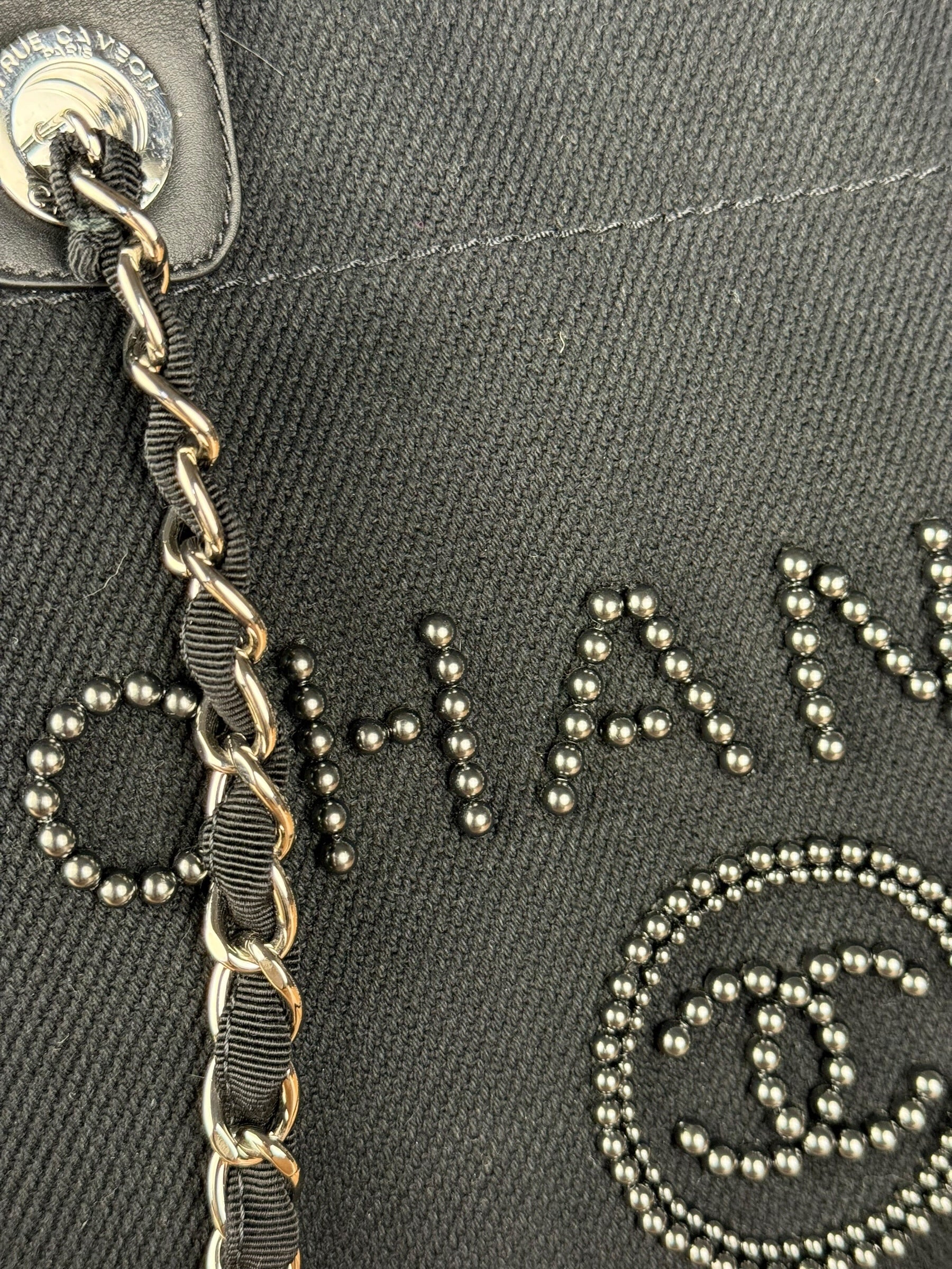 Chanel Black Canvas Pearl Deauville 2Way Tote 2019