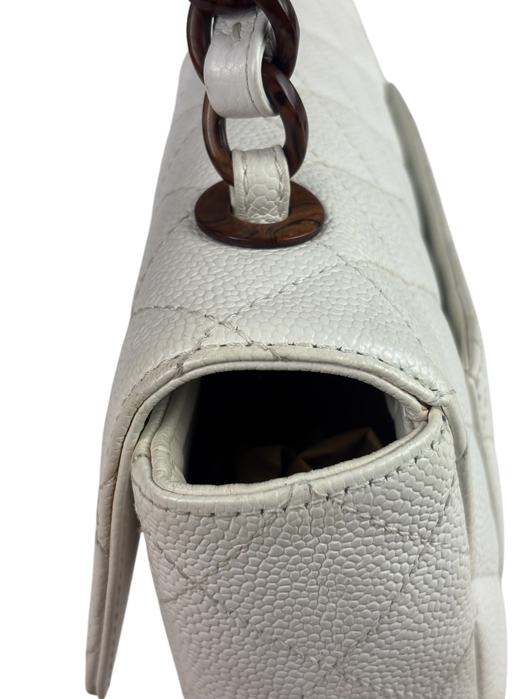 Chanel White Quilted Caviar Wooden M Flap 1999