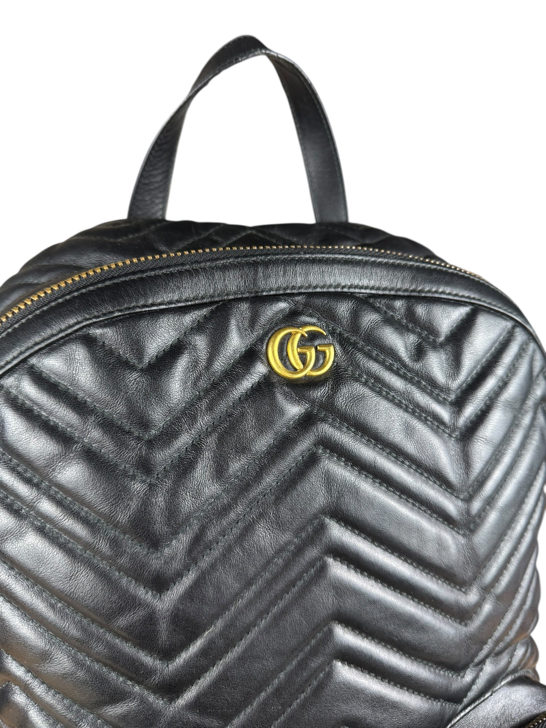 Gucci Black Chevron Leather Backpack