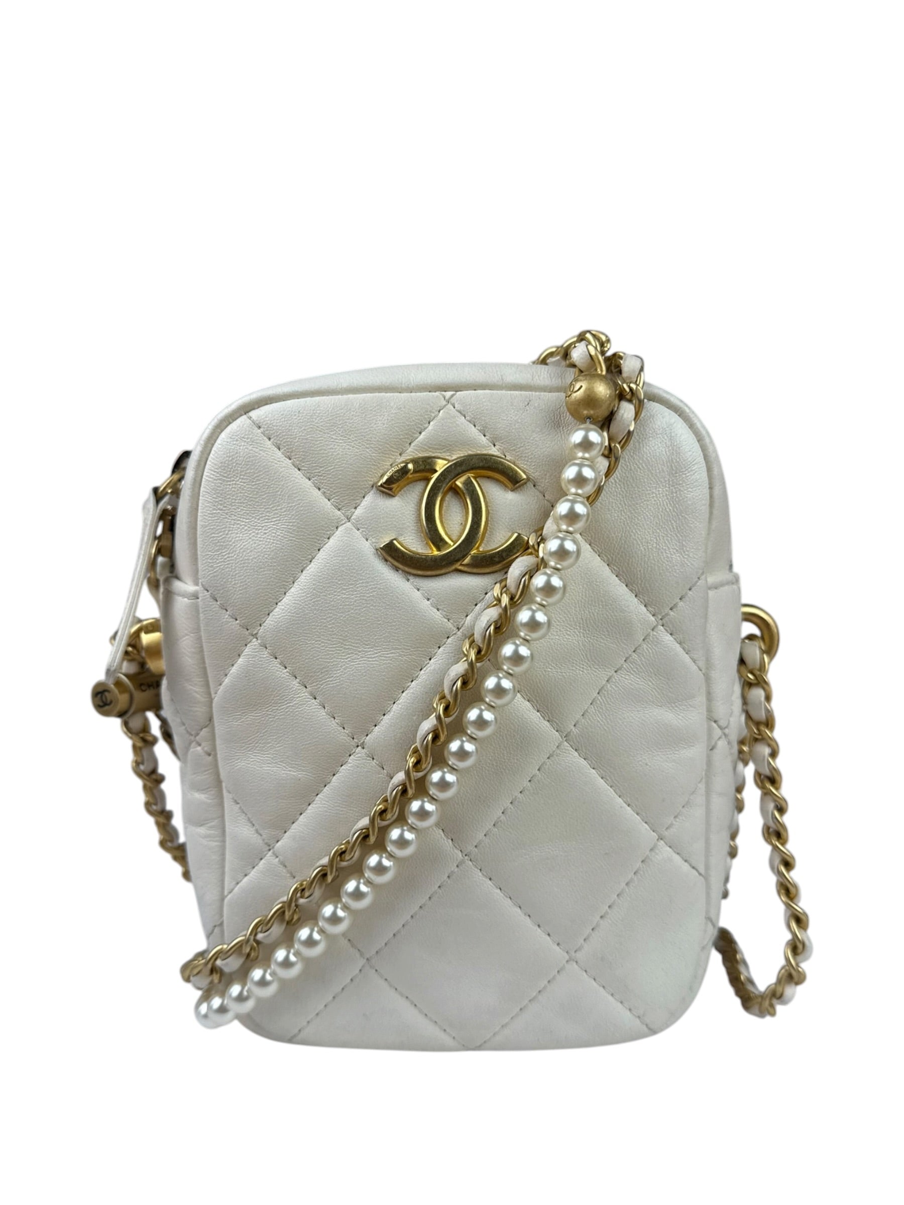 Chanel White Quilted Lambskin My Perfect Camera Bag Early 2020's