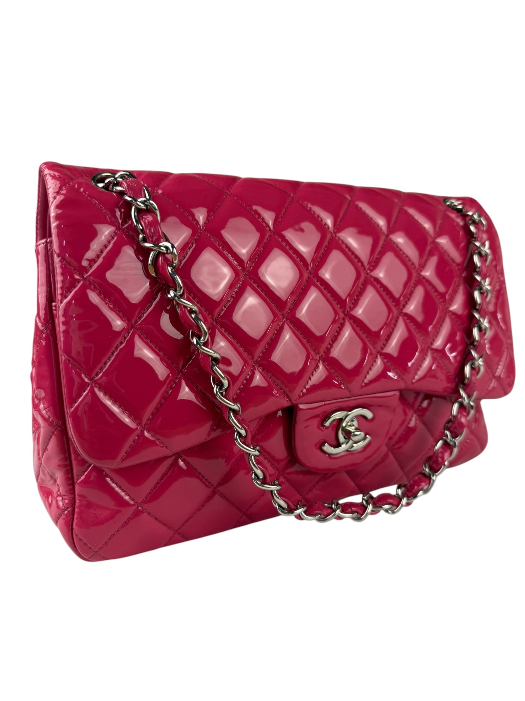 Chanel Hot Pink Large Patent Leather Double Flap Shoulder Bag 2014