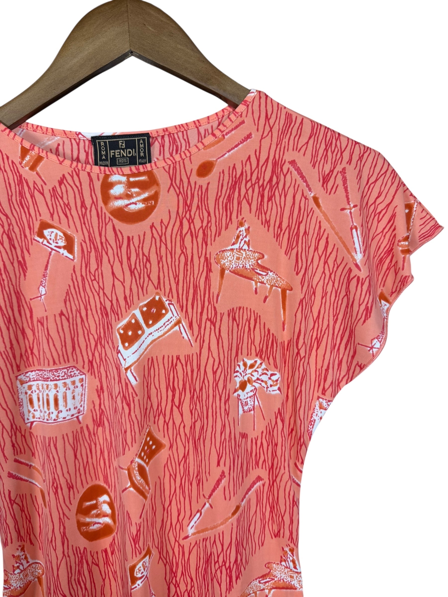 Fendi Tessuto Nylon Orange Graphic Top