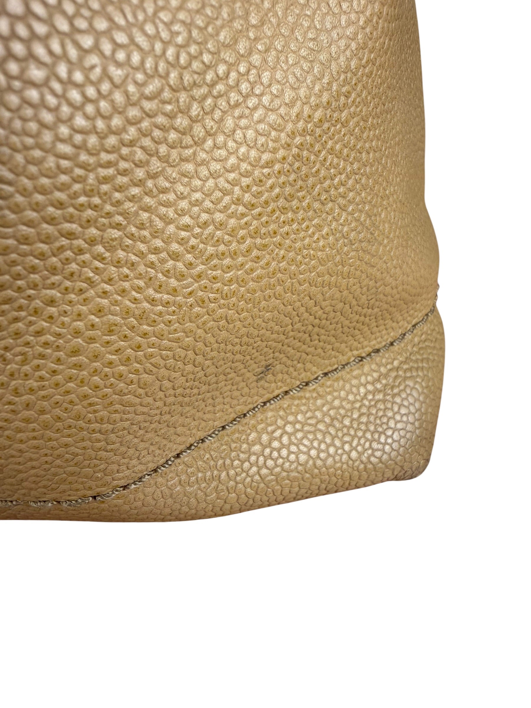 Chanel CC Vintage Beige Leather Caviar Wood Chain Hobo Bag