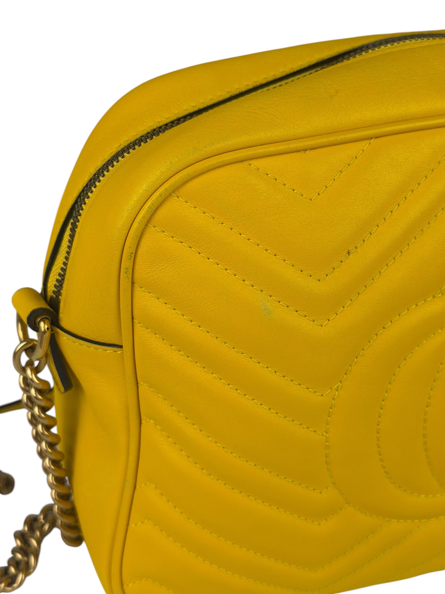 Gucci Bright Yellow GG Marmont Matelasse Shoulder Camera Bag