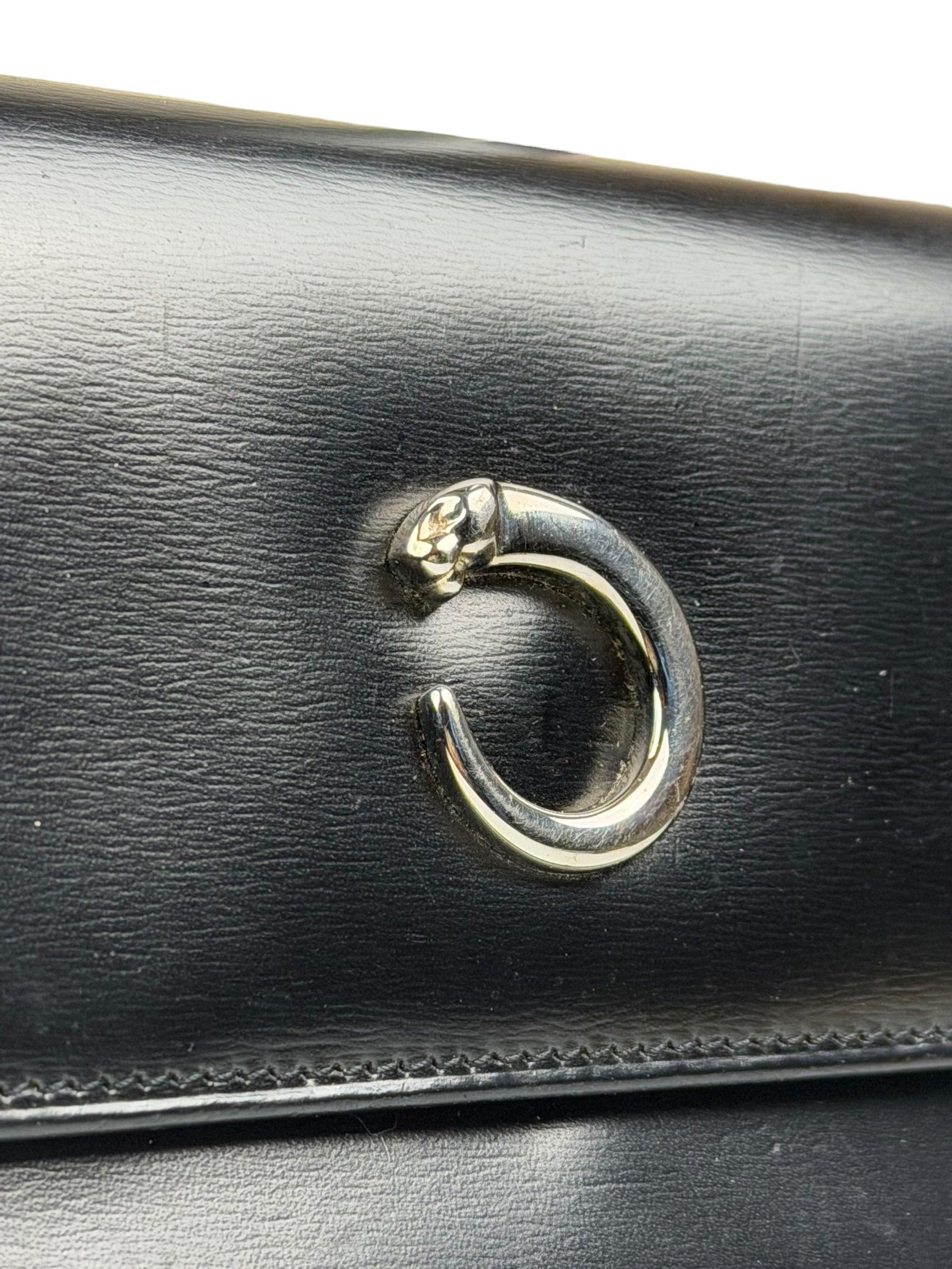 Cartier Black Leather Panther C Tri-Fold Wallet